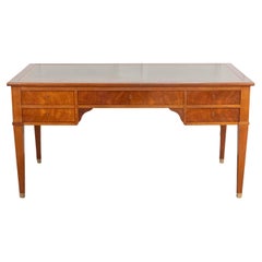 Large Louis XVI–Style Mahogany Double-Sided Flat Desk with Green Leather Top