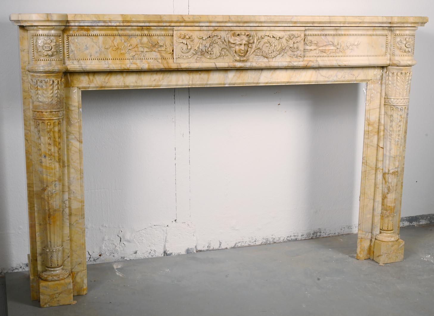 Large Louis XVI style mantel in yellow Sienna marble For Sale 3