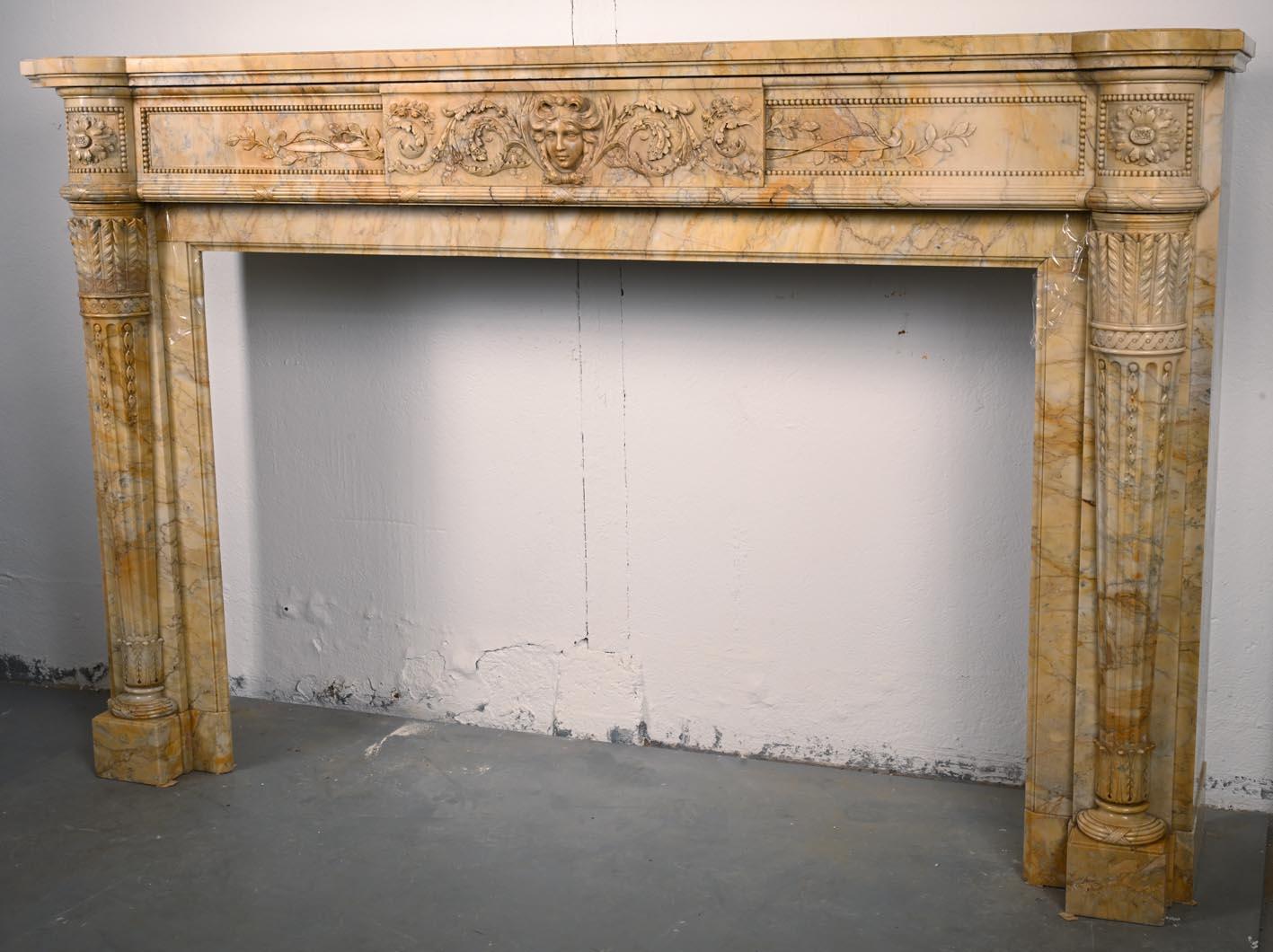 19th Century Large Louis XVI style mantel in yellow Sienna marble For Sale