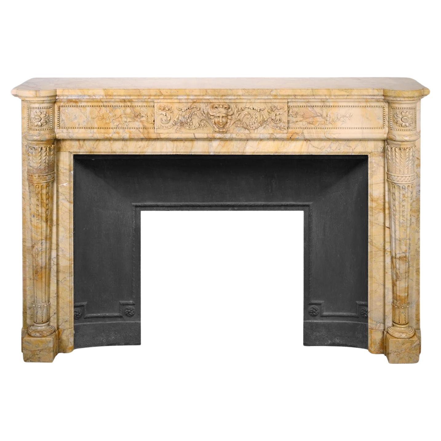Large Louis XVI style mantel in yellow Sienna marble For Sale