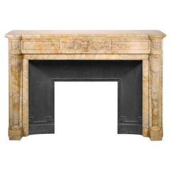 Vintage Large Louis XVI style mantel in yellow Sienna marble