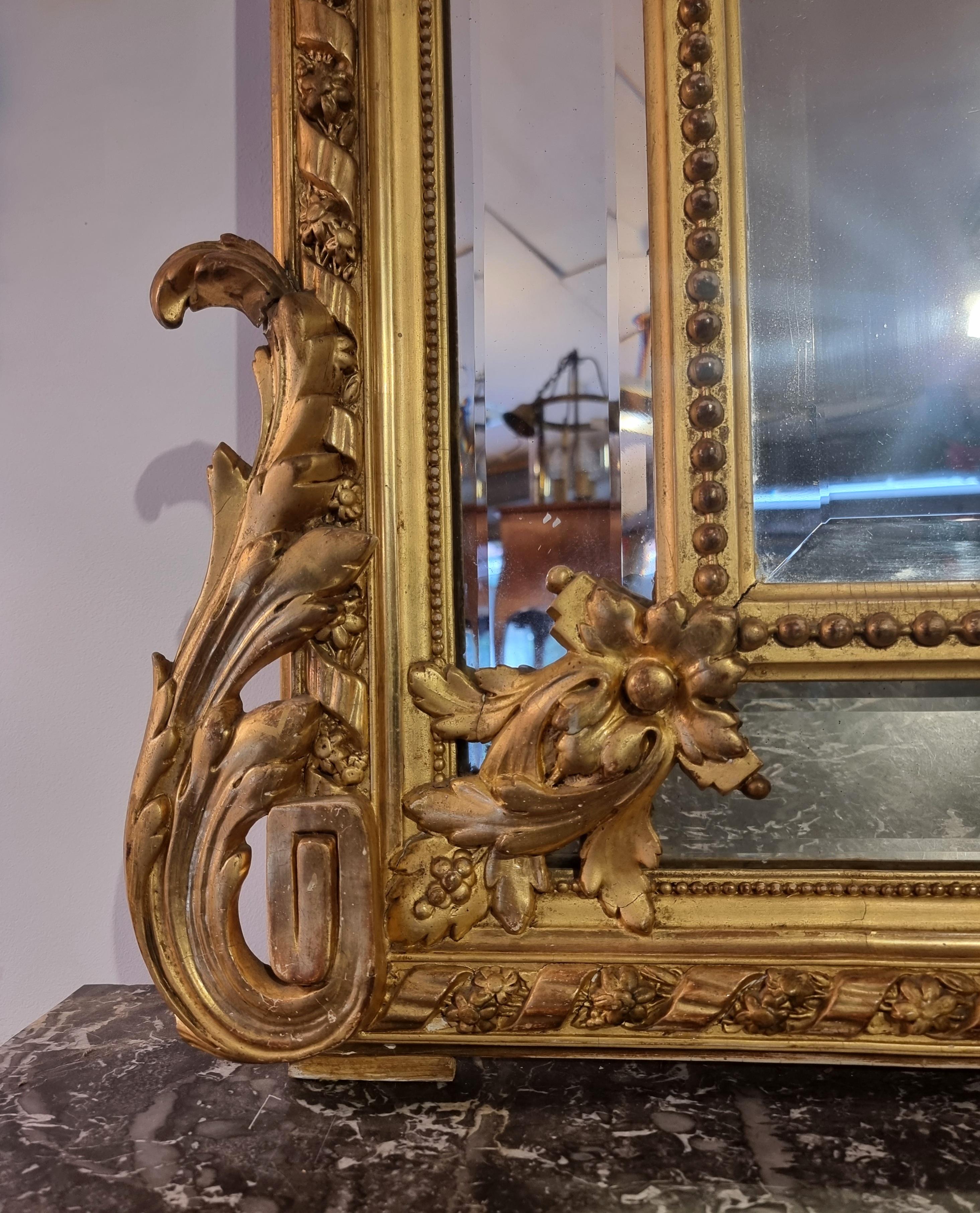 Large Louis XVI Style Mirror, Golden Wood, Late 18th, Early 19th Century 6