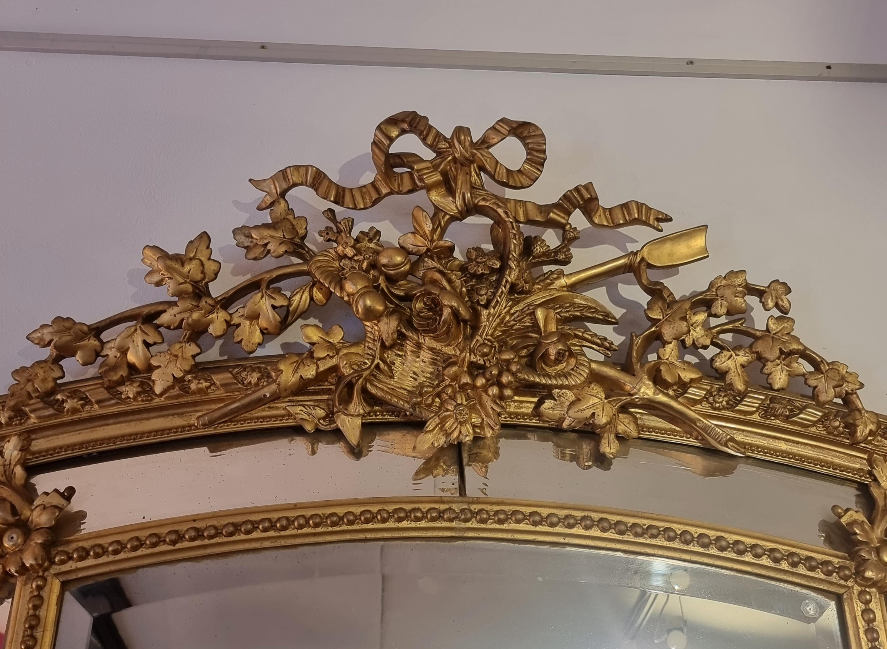 Large Louis XVI Style Mirror, Golden Wood, Late 18th, Early 19th Century 1