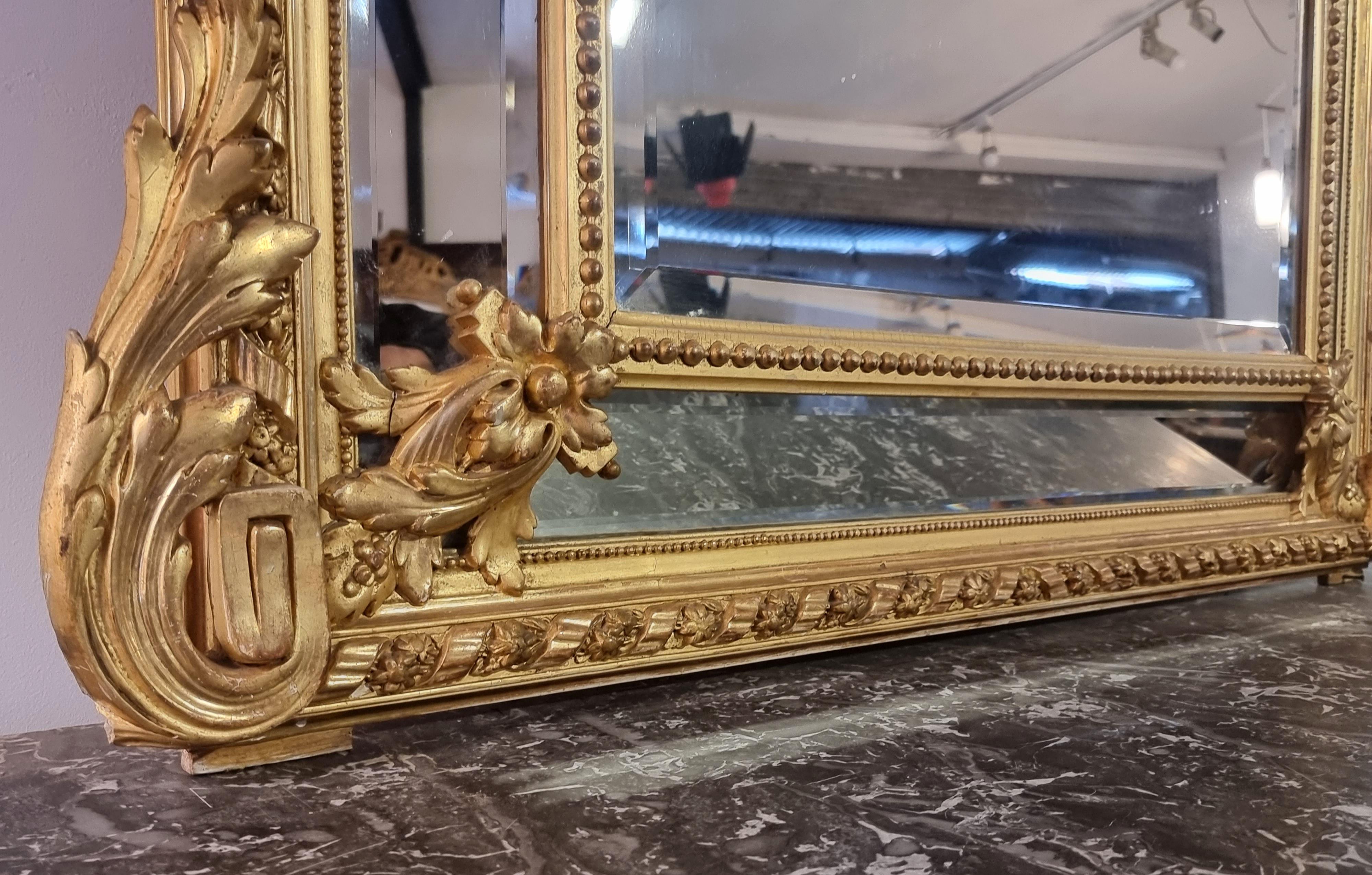Large Louis XVI Style Mirror, Golden Wood, Late 18th, Early 19th Century 2