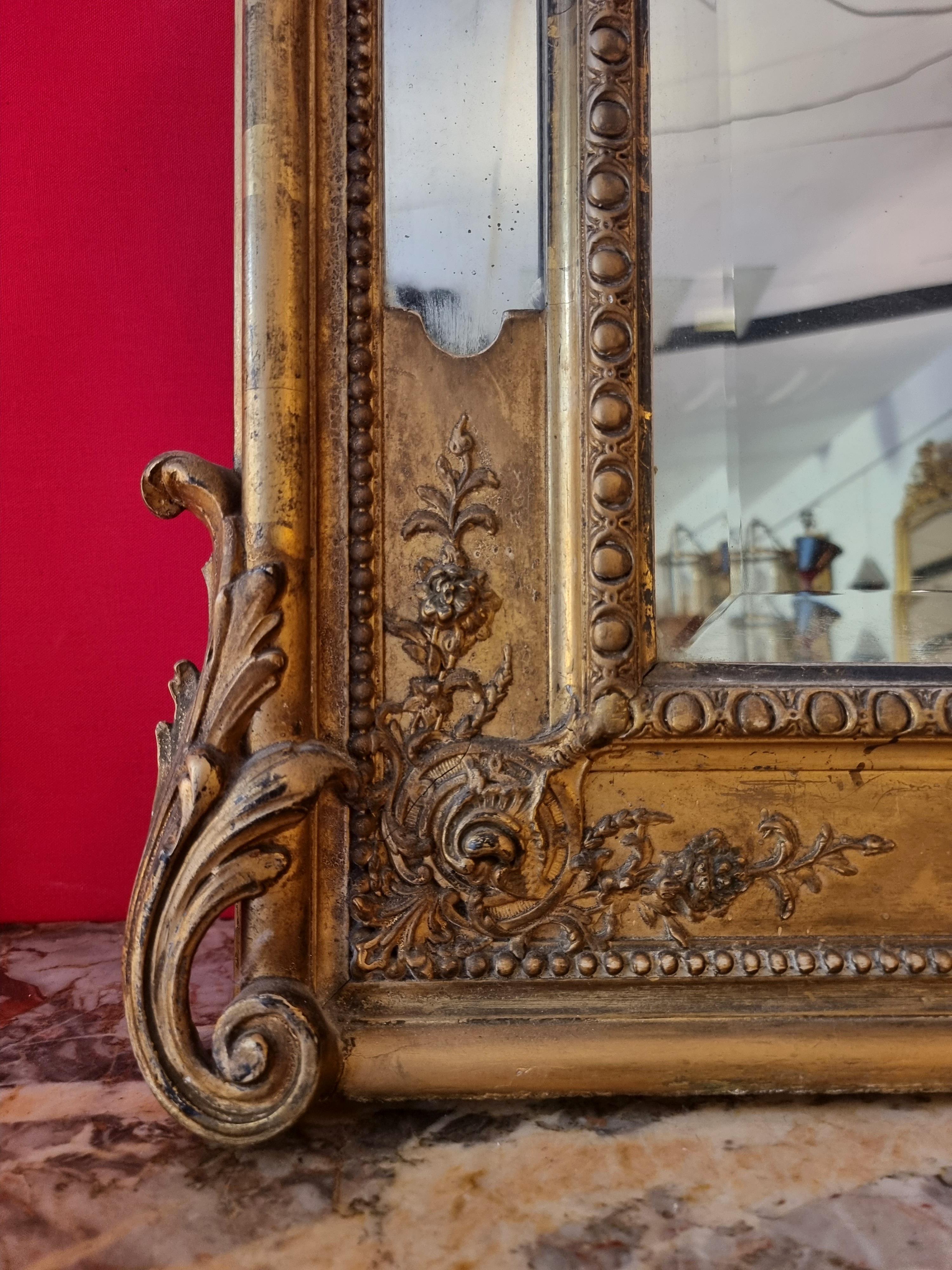 Large Louis XVI Style Mirror Napoleon III Period, Golden Wood, 19th Century In Good Condition For Sale In SAINT-OUEN-SUR-SEINE, FR