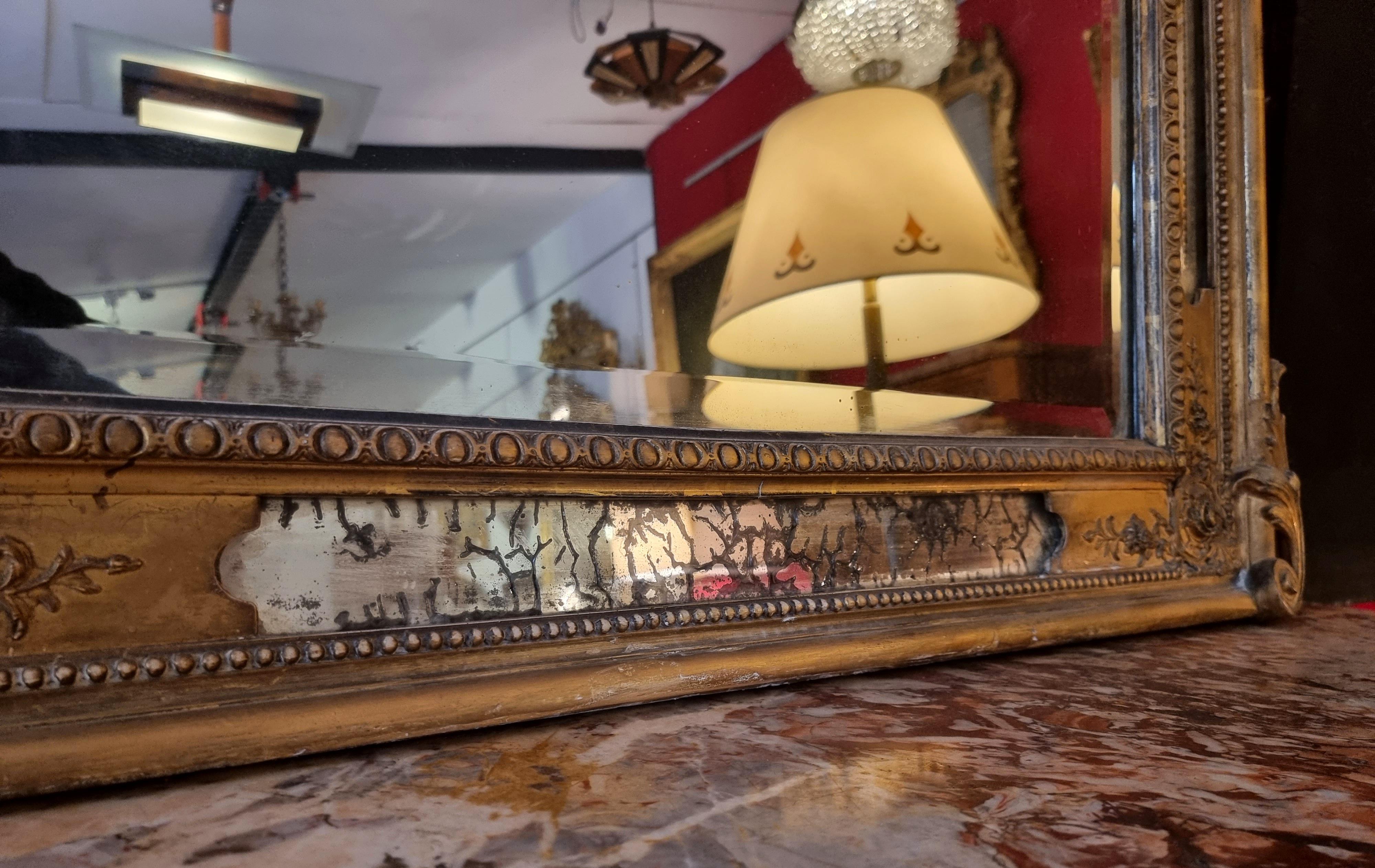Large Louis XVI Style Mirror Napoleon III Period, Golden Wood, 19th Century For Sale 1