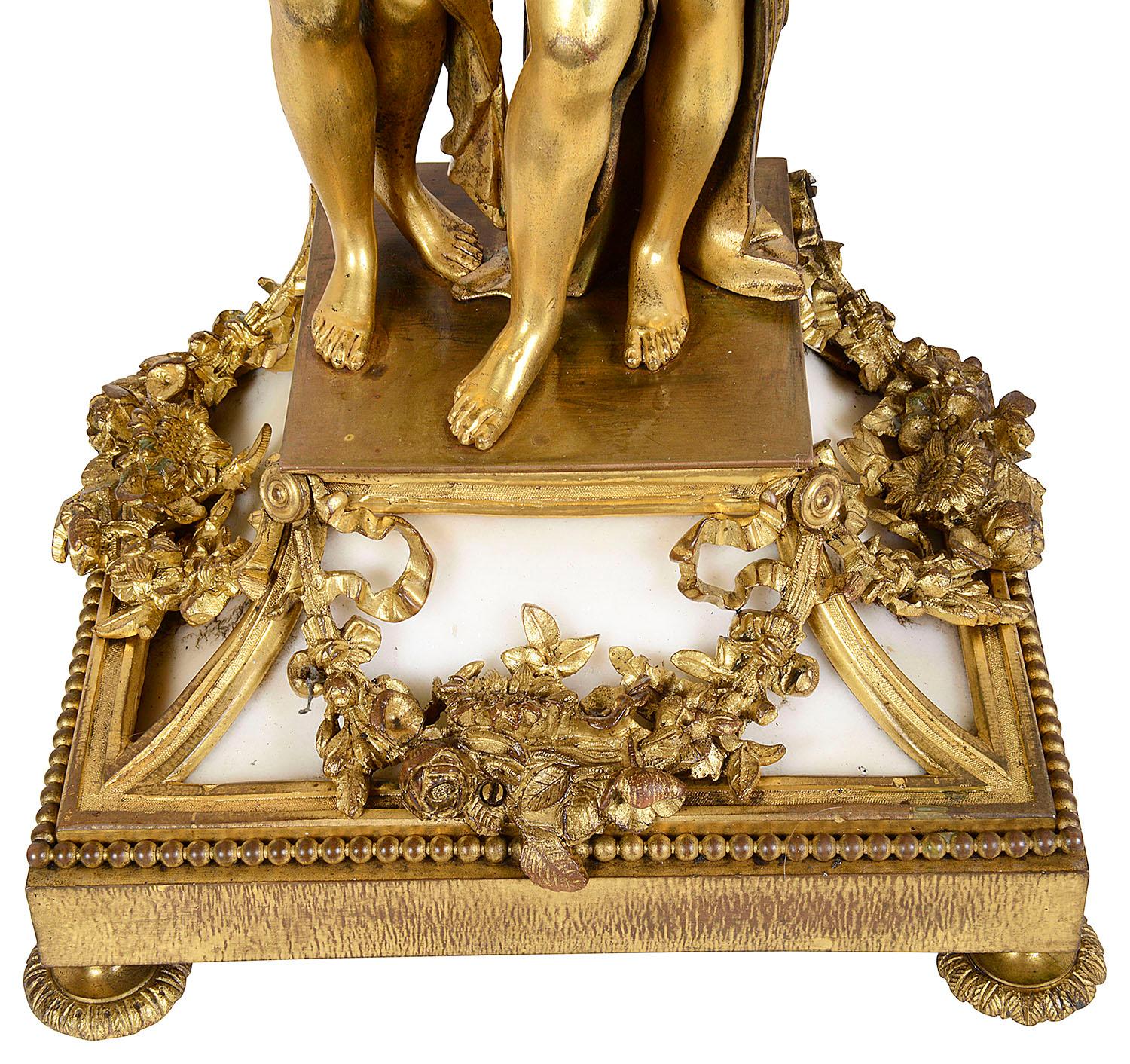 Large Louis XVI Style Ormolu and Marble Clock Set For Sale 4
