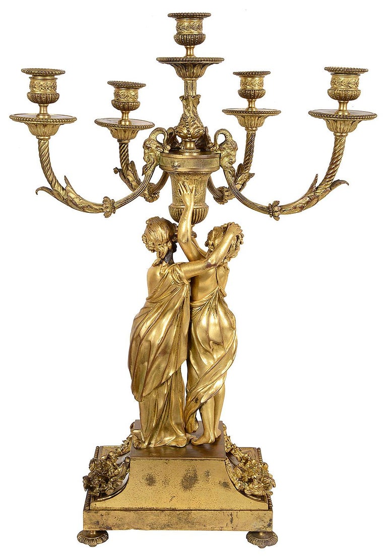 Large Louis XVI Style Ormolu and Marble Clock Set For Sale 6
