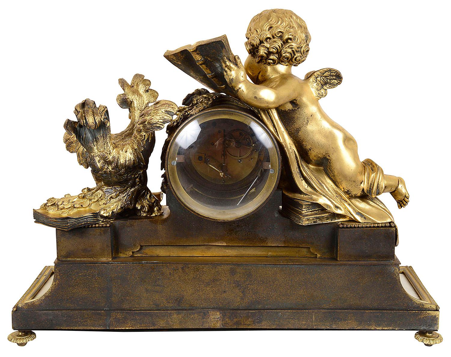 Large Louis XVI Style Ormolu and Marble Clock Set For Sale 7