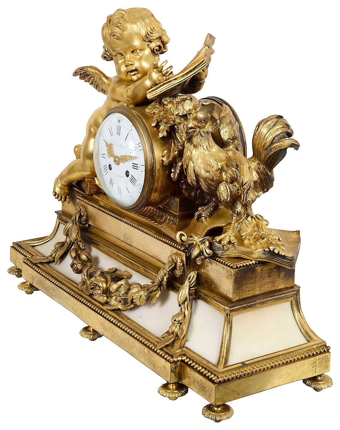 French Large Louis XVI Style Ormolu and Marble Clock Set For Sale