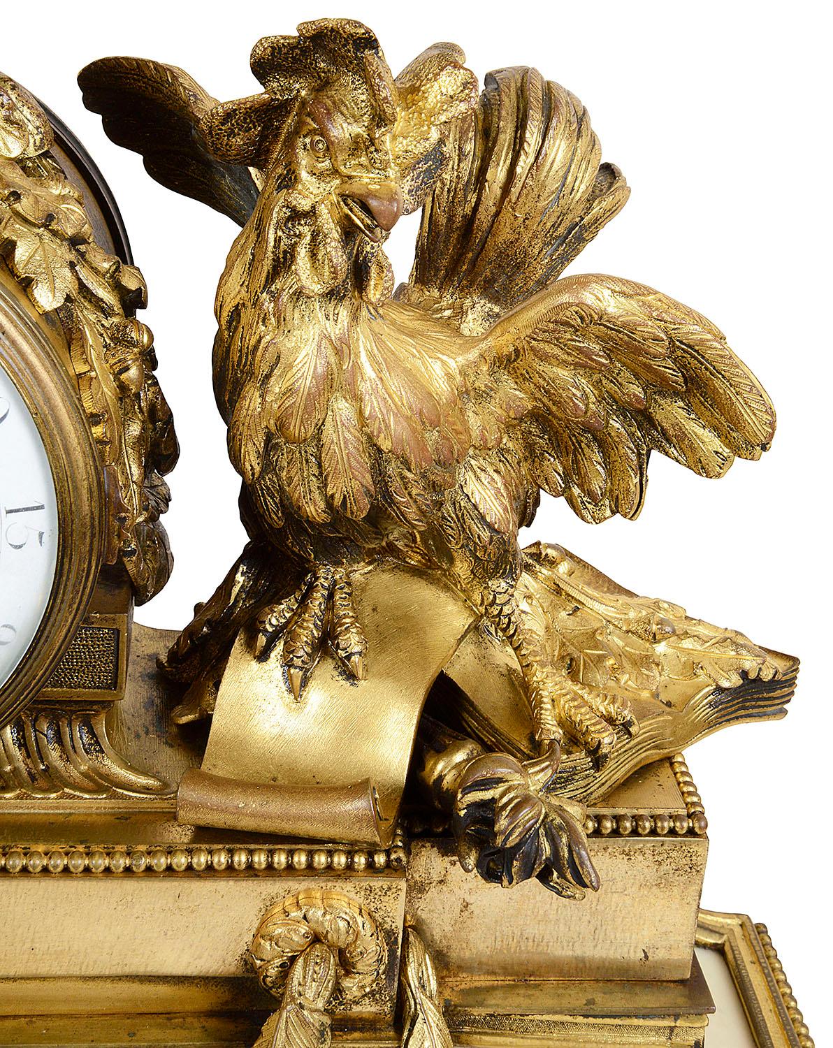 19th Century Large Louis XVI Style Ormolu and Marble Clock Set For Sale