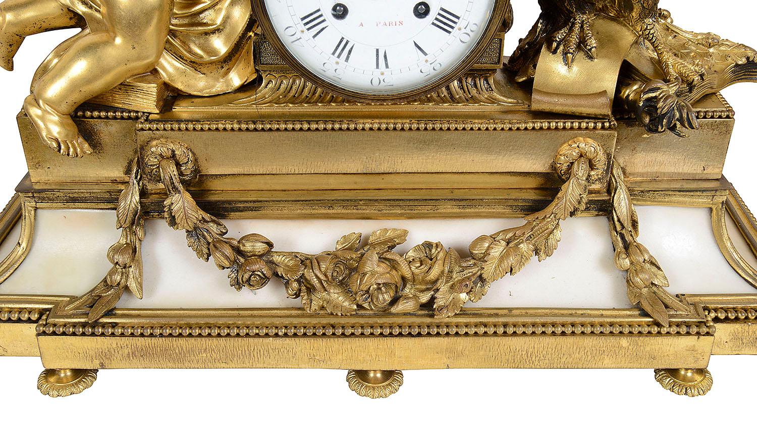 Large Louis XVI Style Ormolu and Marble Clock Set For Sale 1