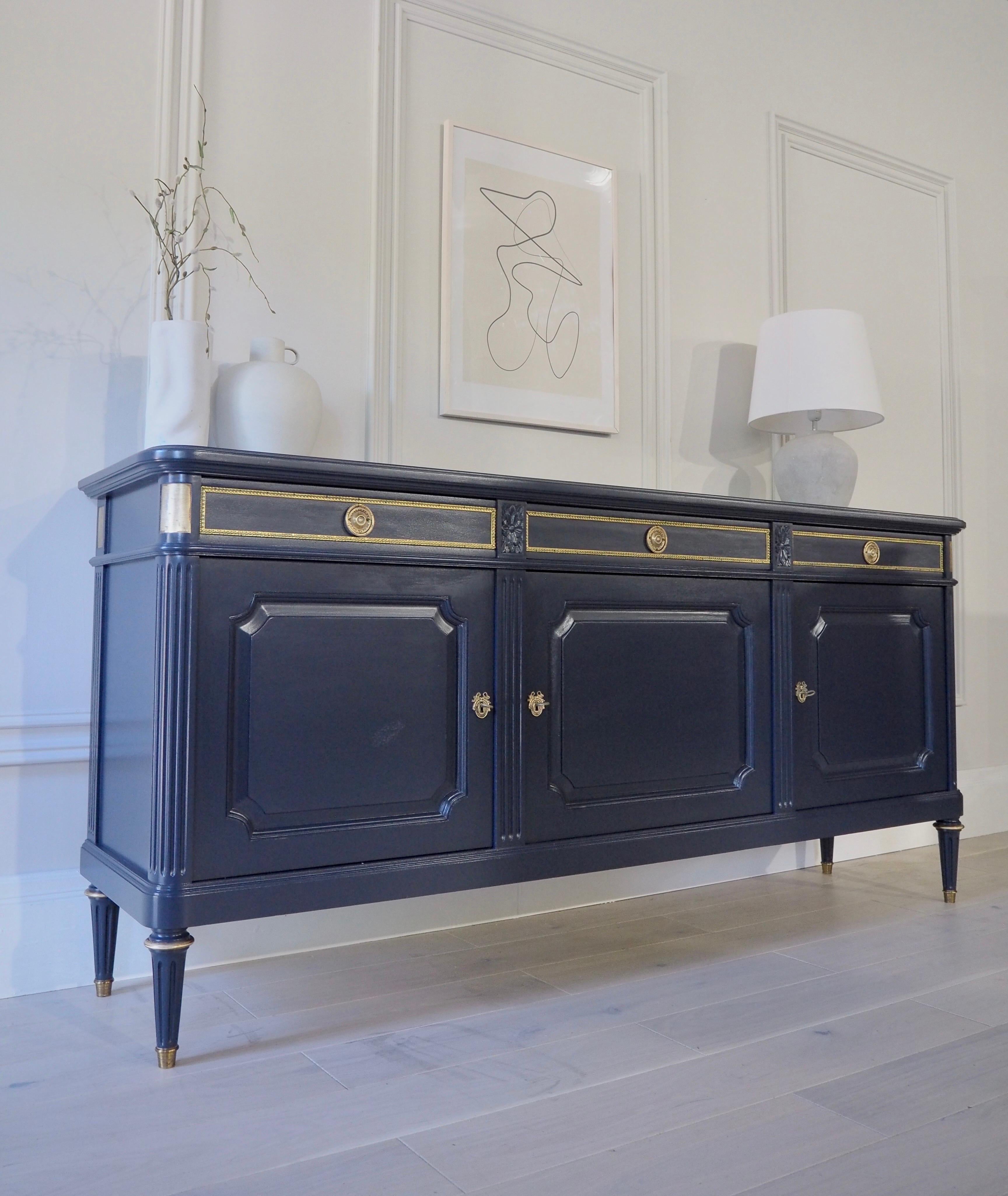 Large Louis XVI Style Sideboard in Blue For Sale 11