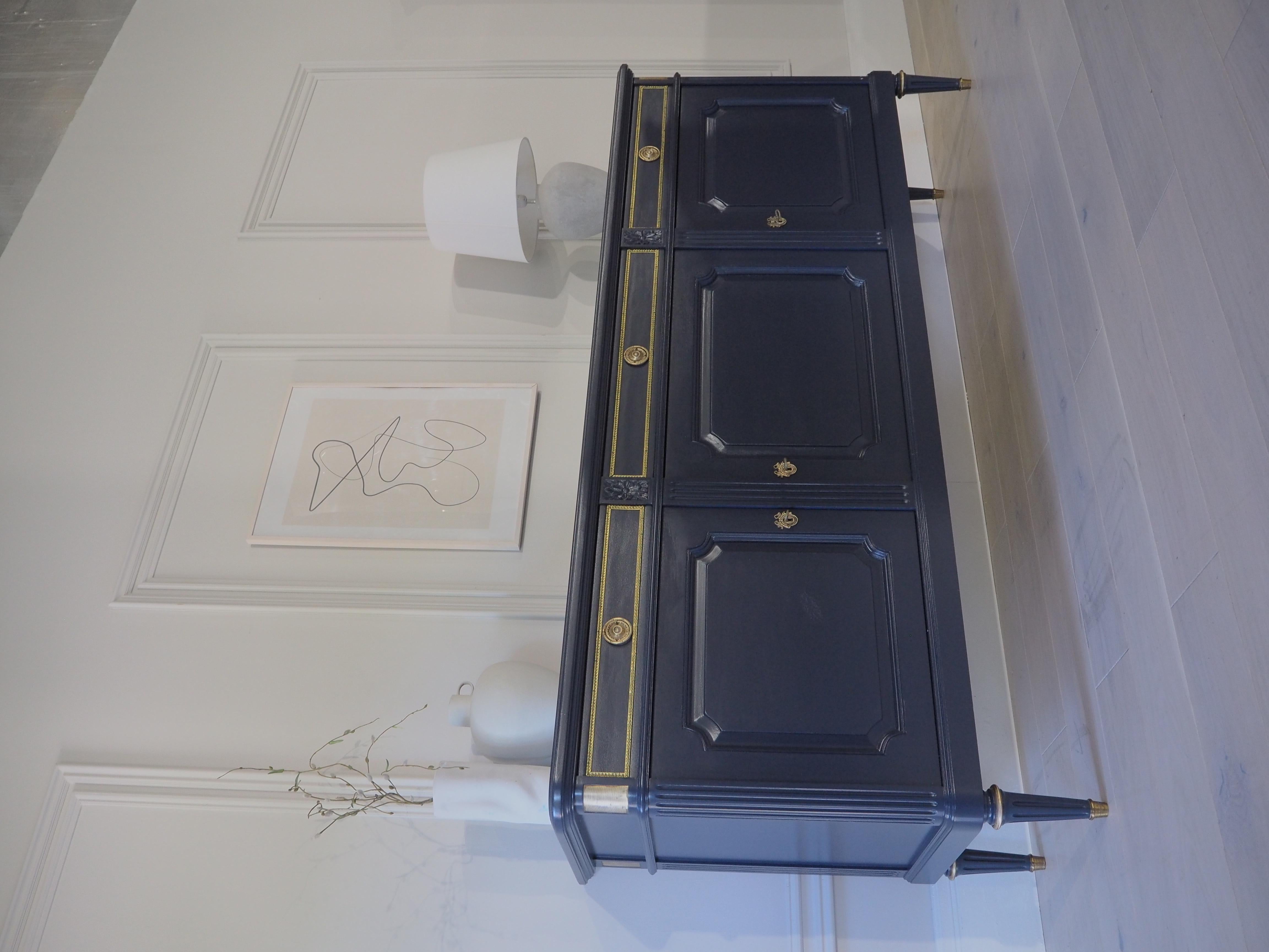 Hand-Painted Large Louis XVI Style Sideboard in Blue For Sale