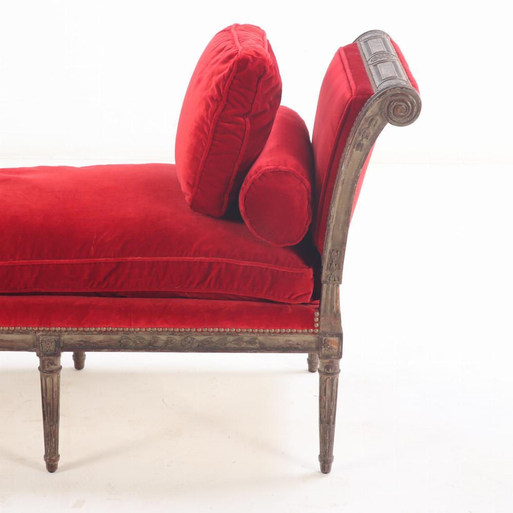 Queen Anne Large Louis XVI style upholstered walnut window bench, C 1900.
