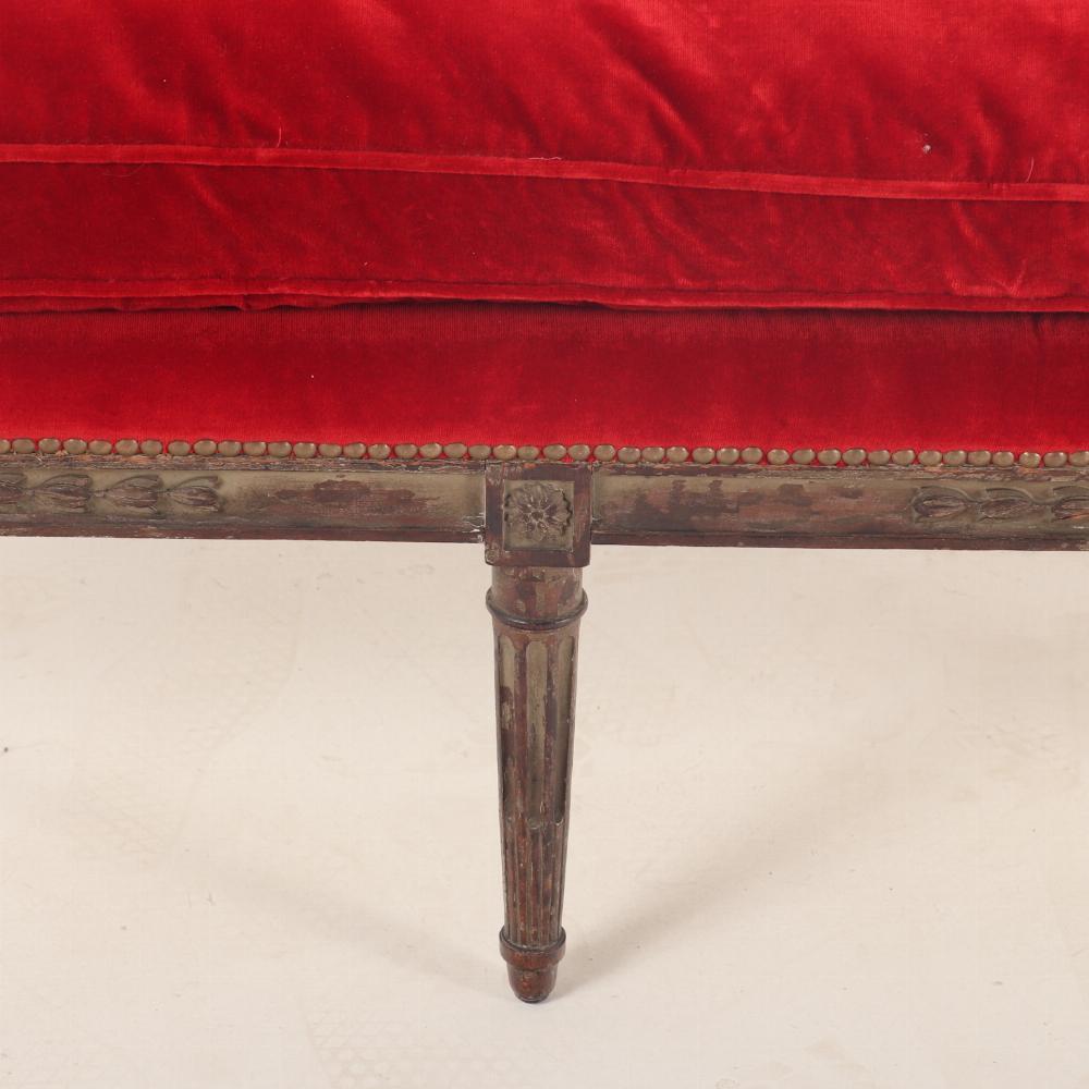 Upholstery Large Louis XVI style upholstered walnut window bench, C 1900.