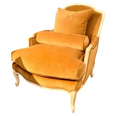 Large Louix XV Style Bergère in Caramel-Coloured Velvet
