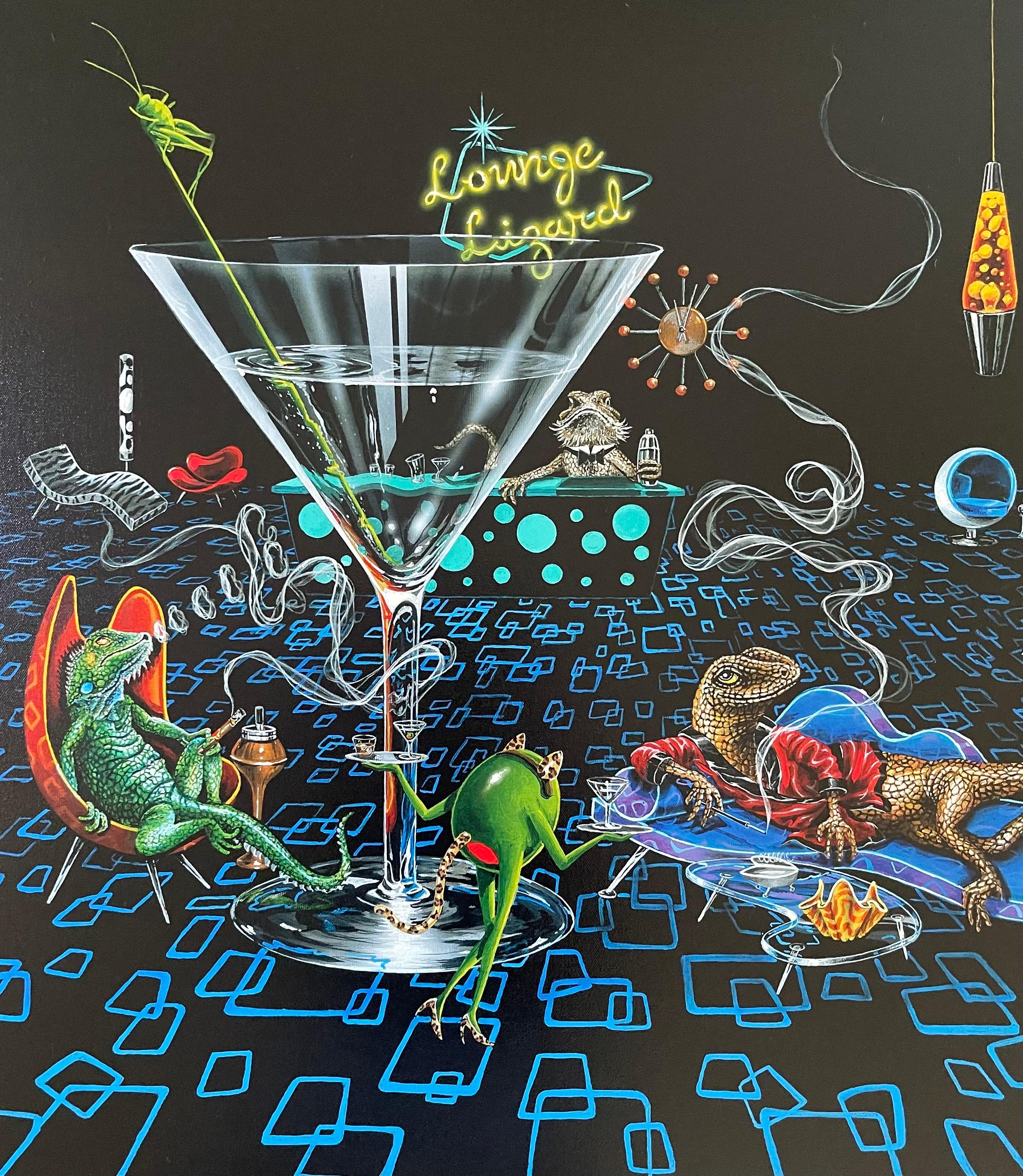 Große „Lounge Lizard“ Signierte limitierte Auflage Giclee von Michael Godard (Leinwand) im Angebot