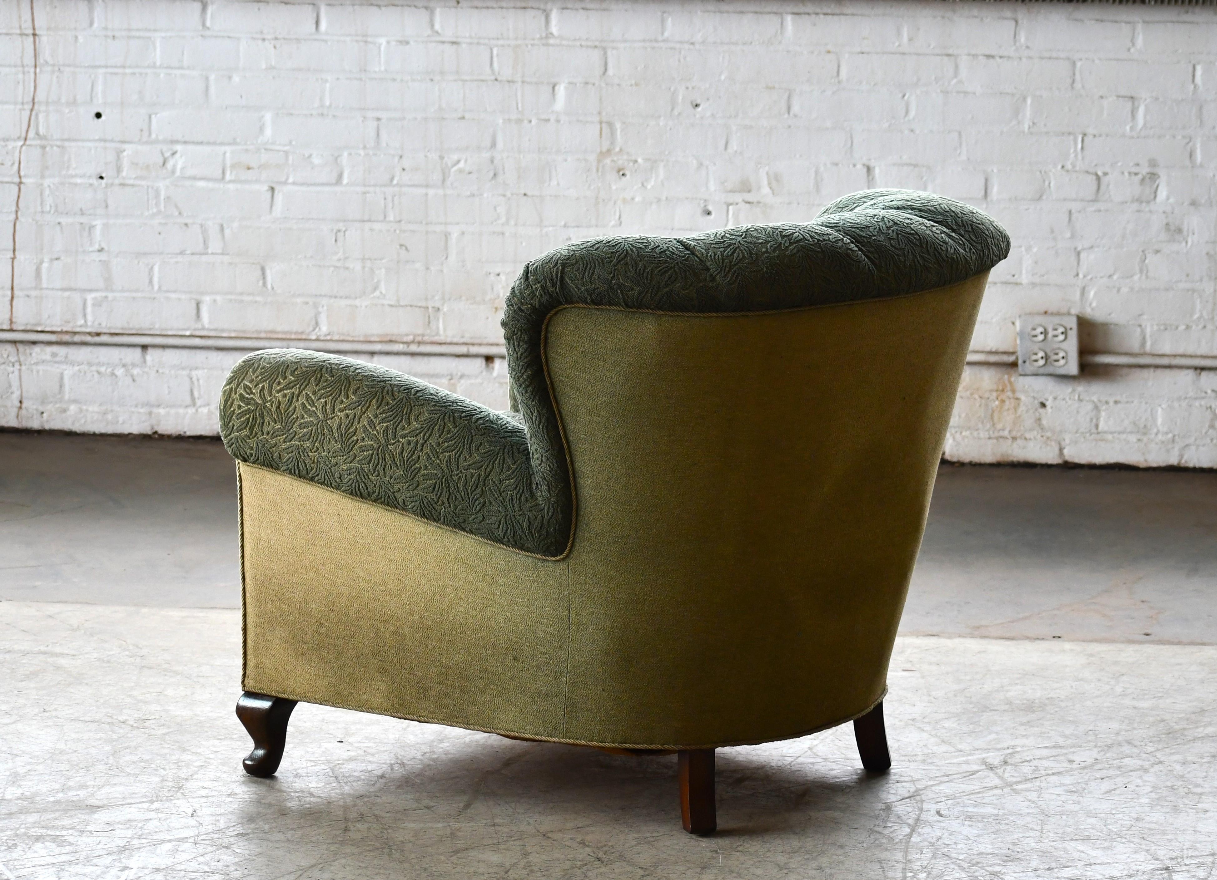 Danish Large Lounge or Club Chair with Cabriole Legs, Denmark 1940's For Sale
