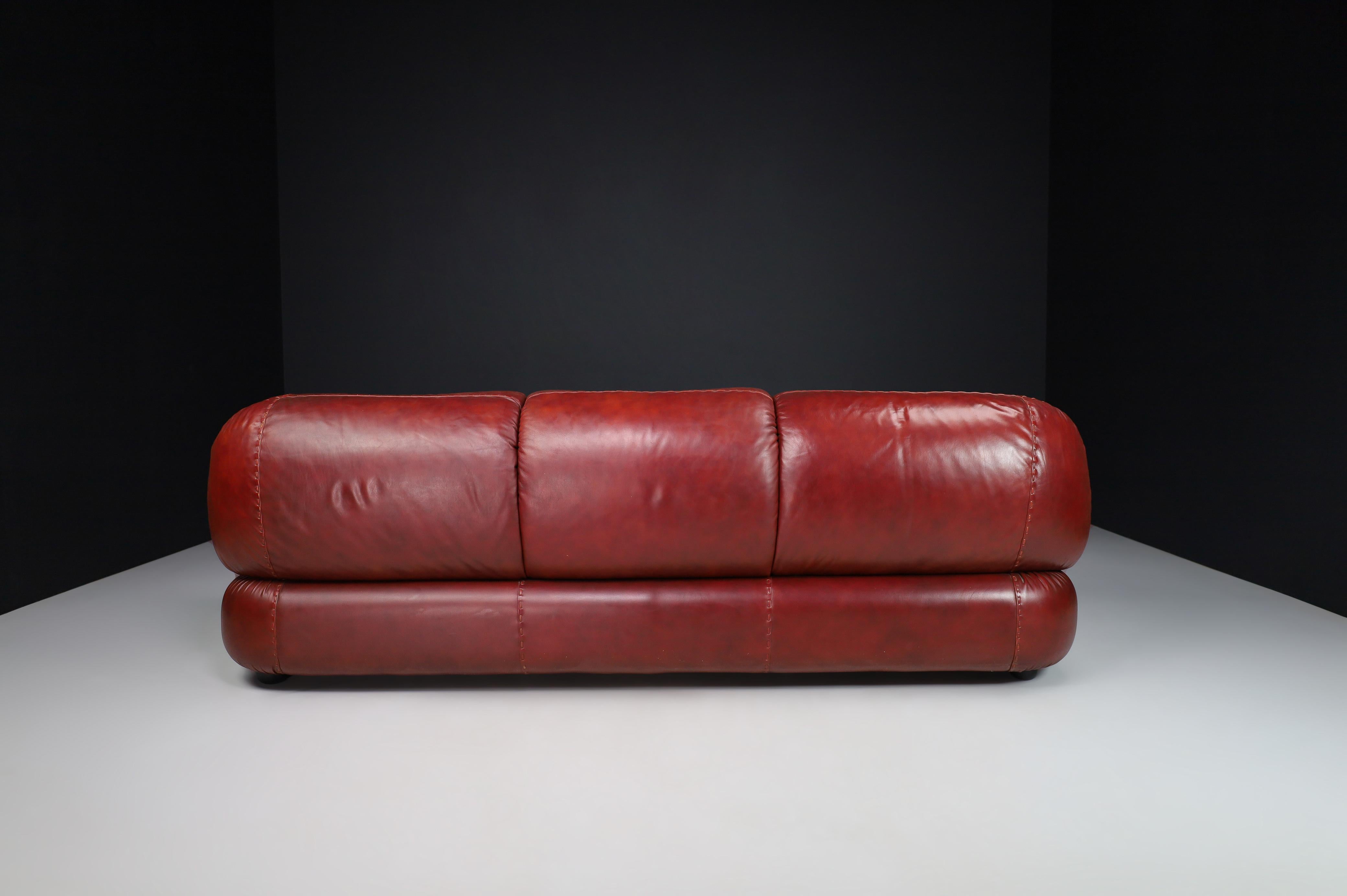 Large Lounge Sofa in Bordeaux Leather by Sapporo for Mobil Girgi, Italy, 1970 For Sale 3