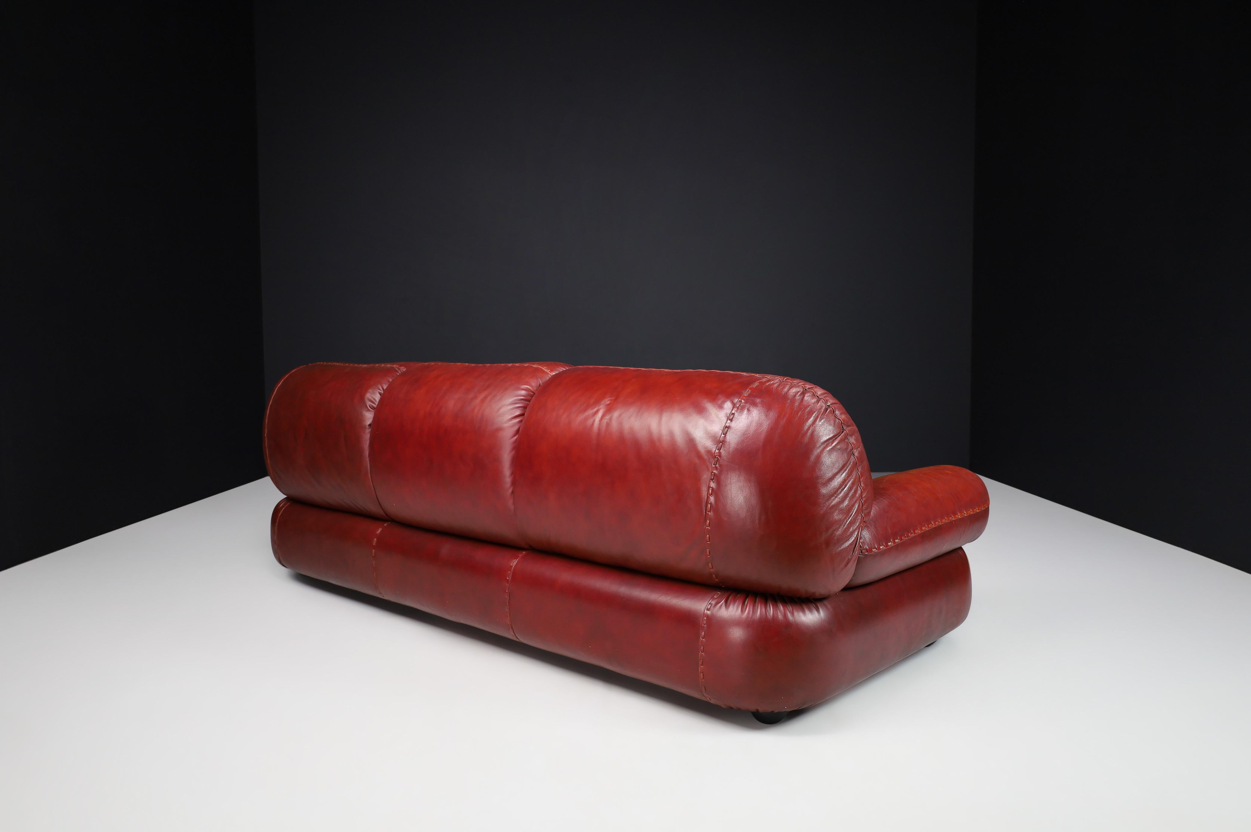 20th Century Large Lounge Sofa in Bordeaux Leather by Sapporo for Mobil Girgi, Italy, 1970 For Sale