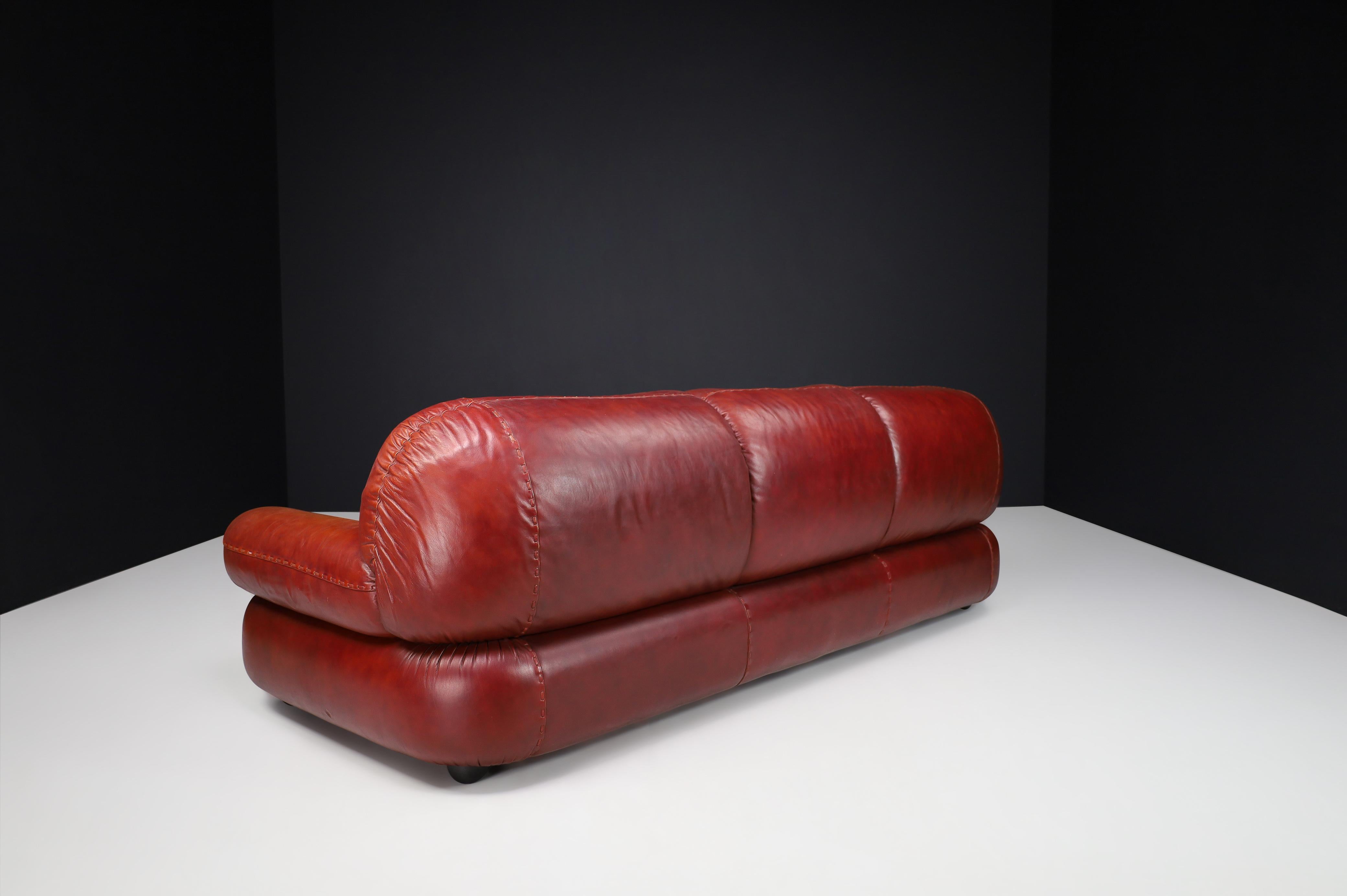 Large Lounge Sofa in Bordeaux Leather by Sapporo for Mobil Girgi, Italy, 1970 For Sale 1