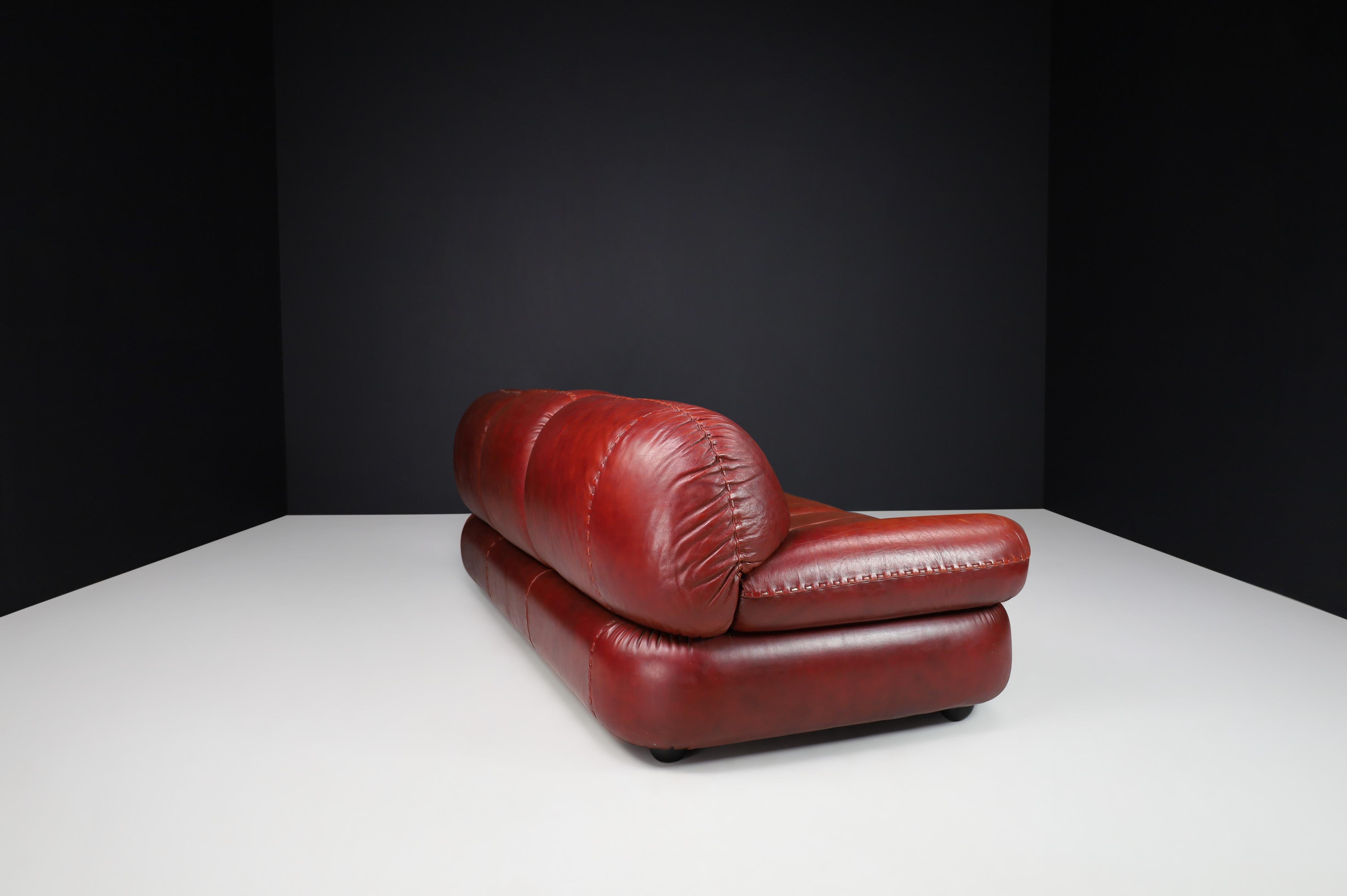 Large Lounge Sofa in Bordeaux Leather by Sapporo for Mobil Girgi, Italy, 1970 For Sale 2