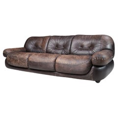 Vintage Large Lounge Sofa in Brown Leather by Sapporo for Mobil Girgi, Italy, 1970