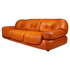 Large Lounge Sofa in Cognac Leather by Sapporo for Mobil Girgi, Italy, 1970 