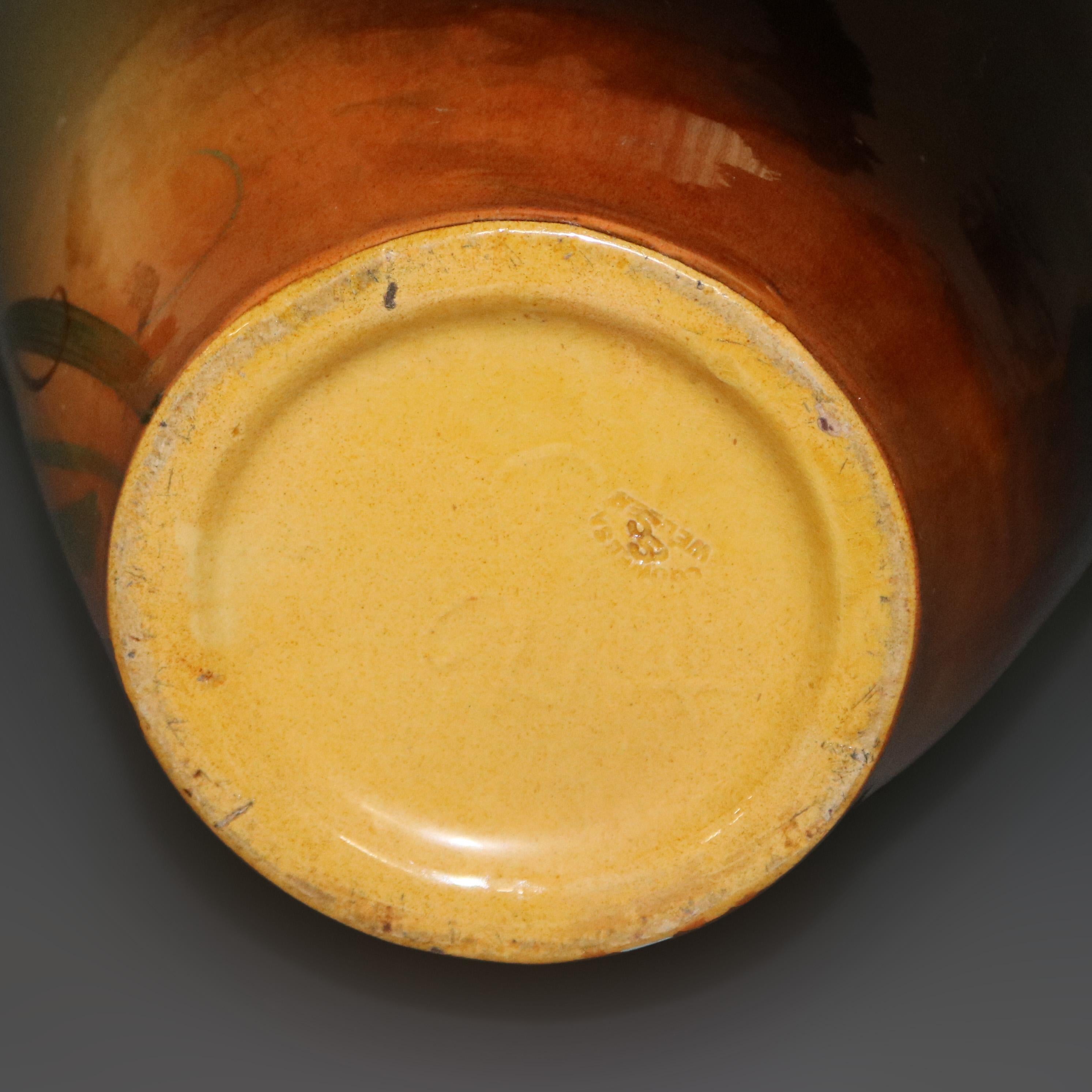 20th Century Large Louwelsa Weller Standard Glaze Art Pottery Grape & Vine Floor Vase