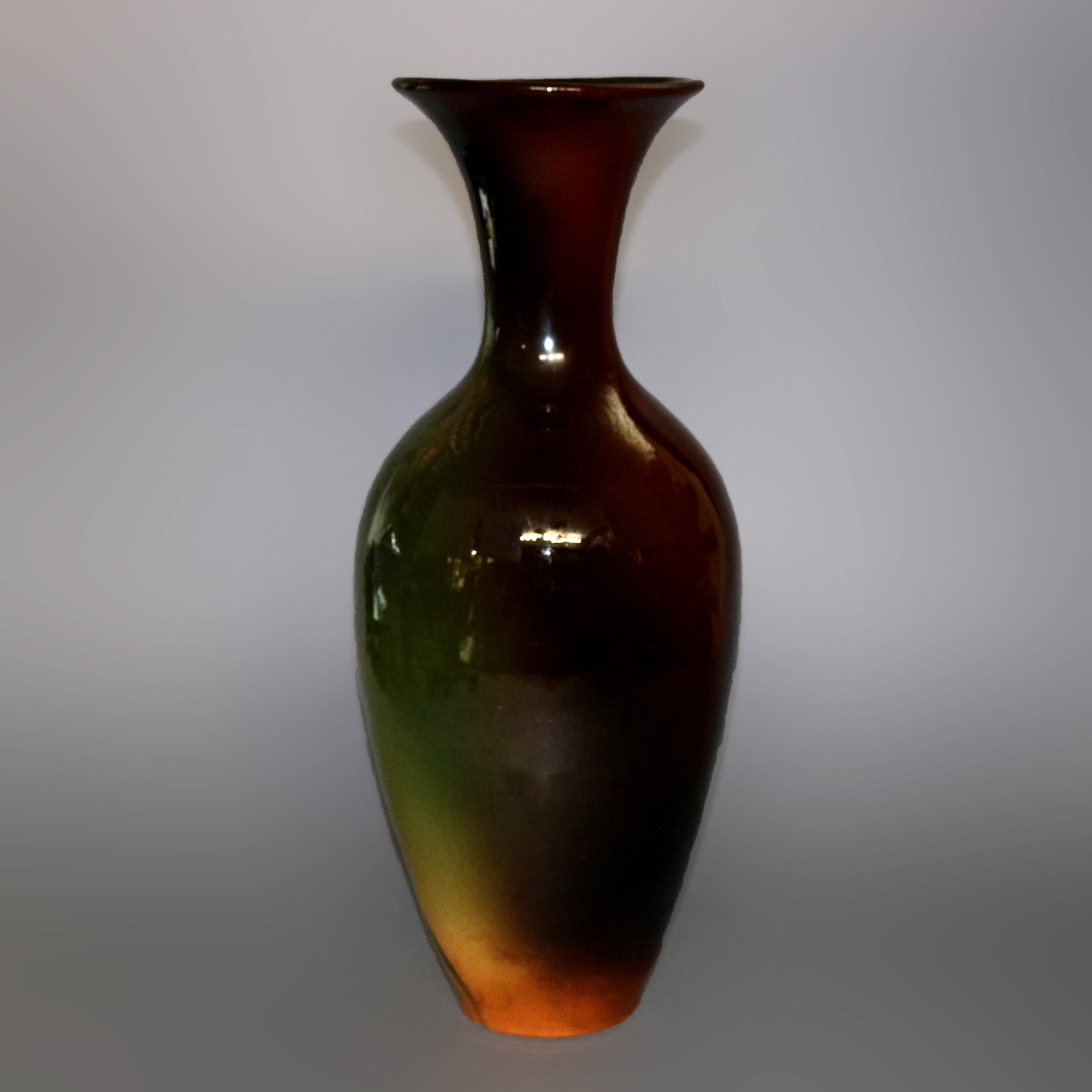 American Large Louwelsa Weller Standard Glaze Art Pottery Grape & Vine Floor Vase