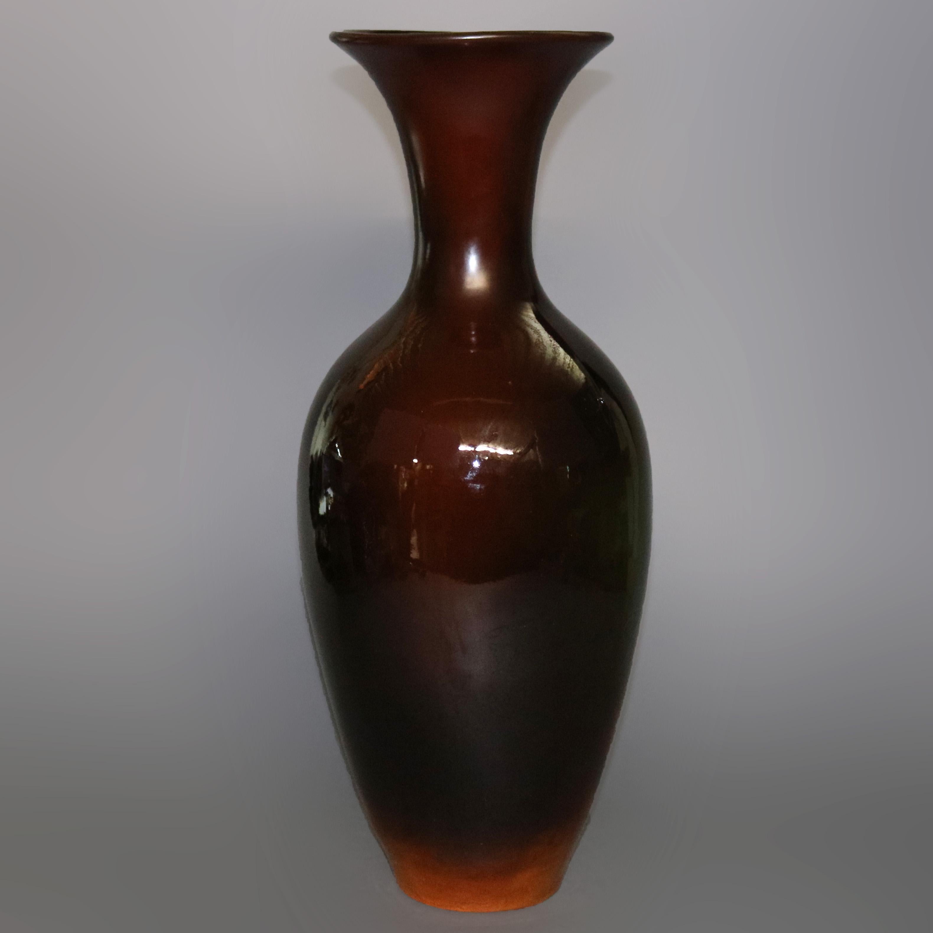 Glazed Large Louwelsa Weller Standard Glaze Art Pottery Grape & Vine Floor Vase