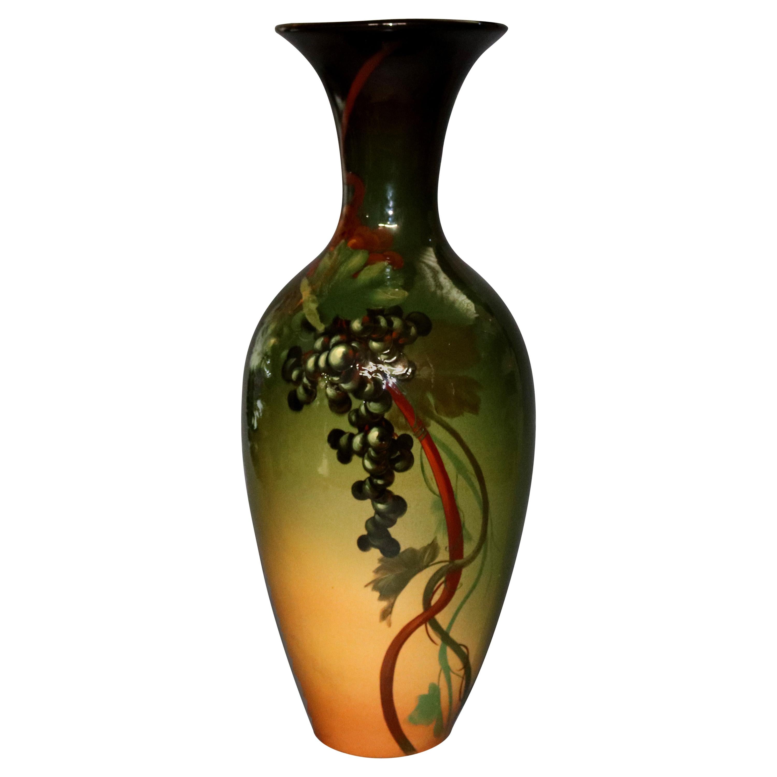 Large Louwelsa Weller Standard Glaze Art Pottery Grape & Vine Floor Vase