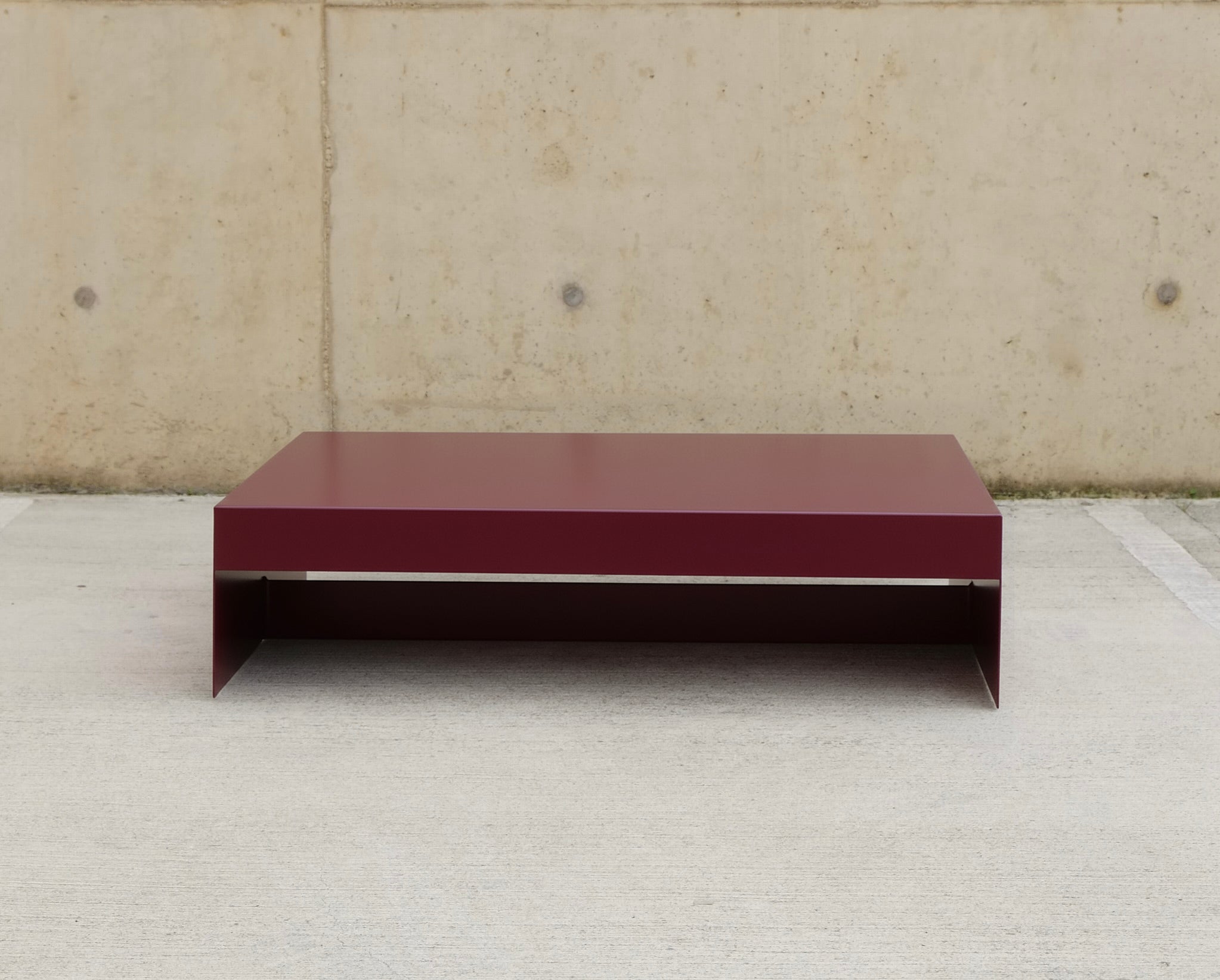 Large Low Burgundy Single Form Coffee / Sofa Table - Customisable For Sale