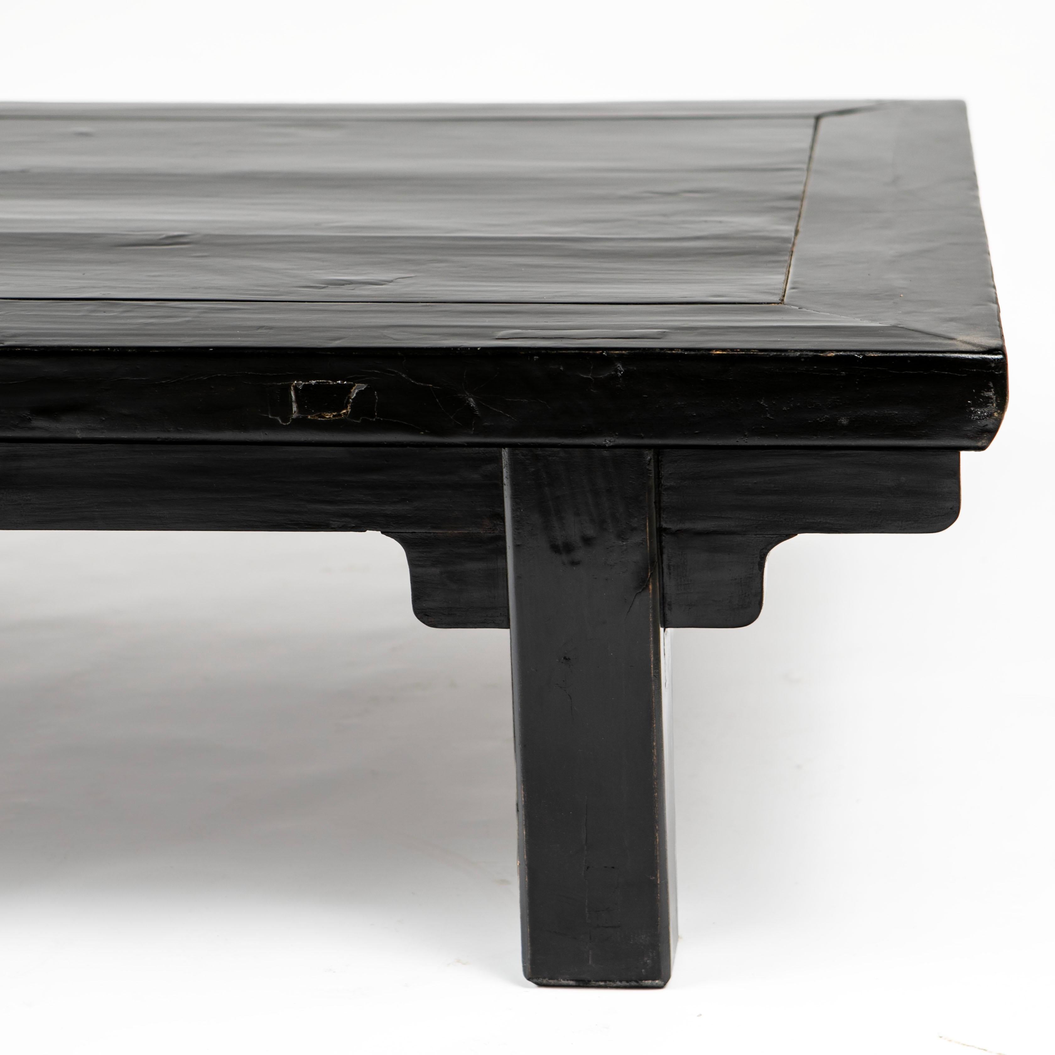 Walnut Large Low Chinese Ming Style Coffee Table in Black Lacquer For Sale