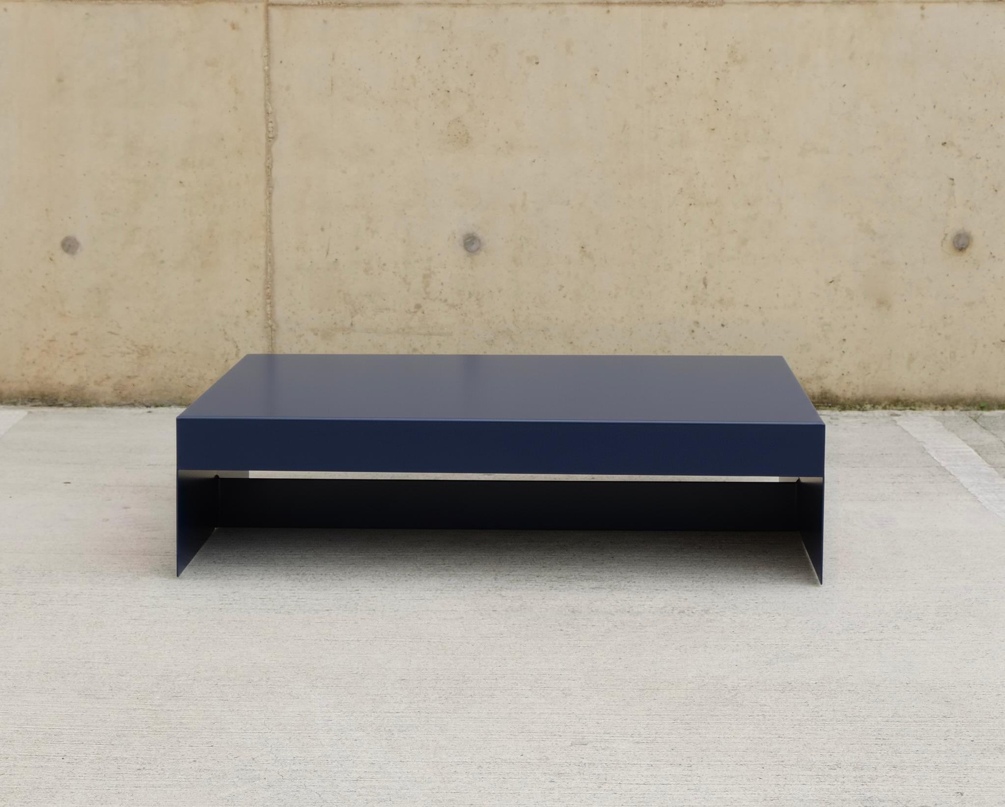 Minimalist Large Low Deep Blue Single Form Coffee / Sofa Table - Customisable For Sale