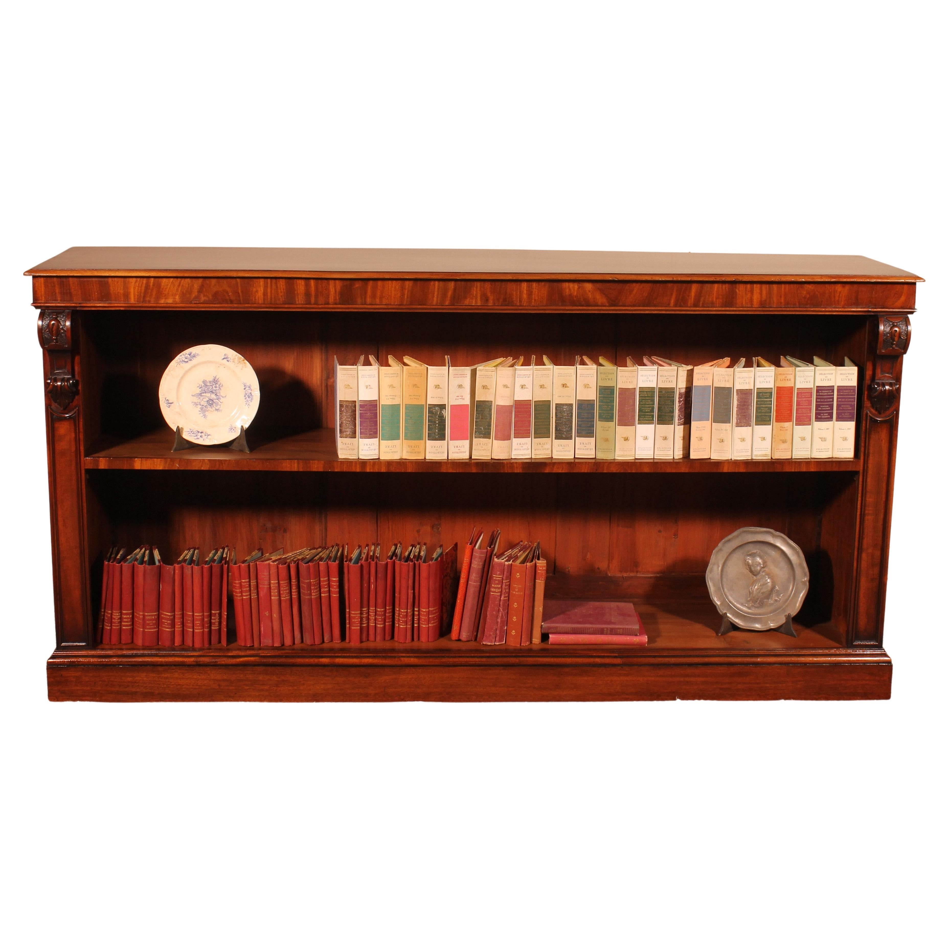 Low Long Narrow Open Mahogany Bookcase with Drawers at 1stDibs