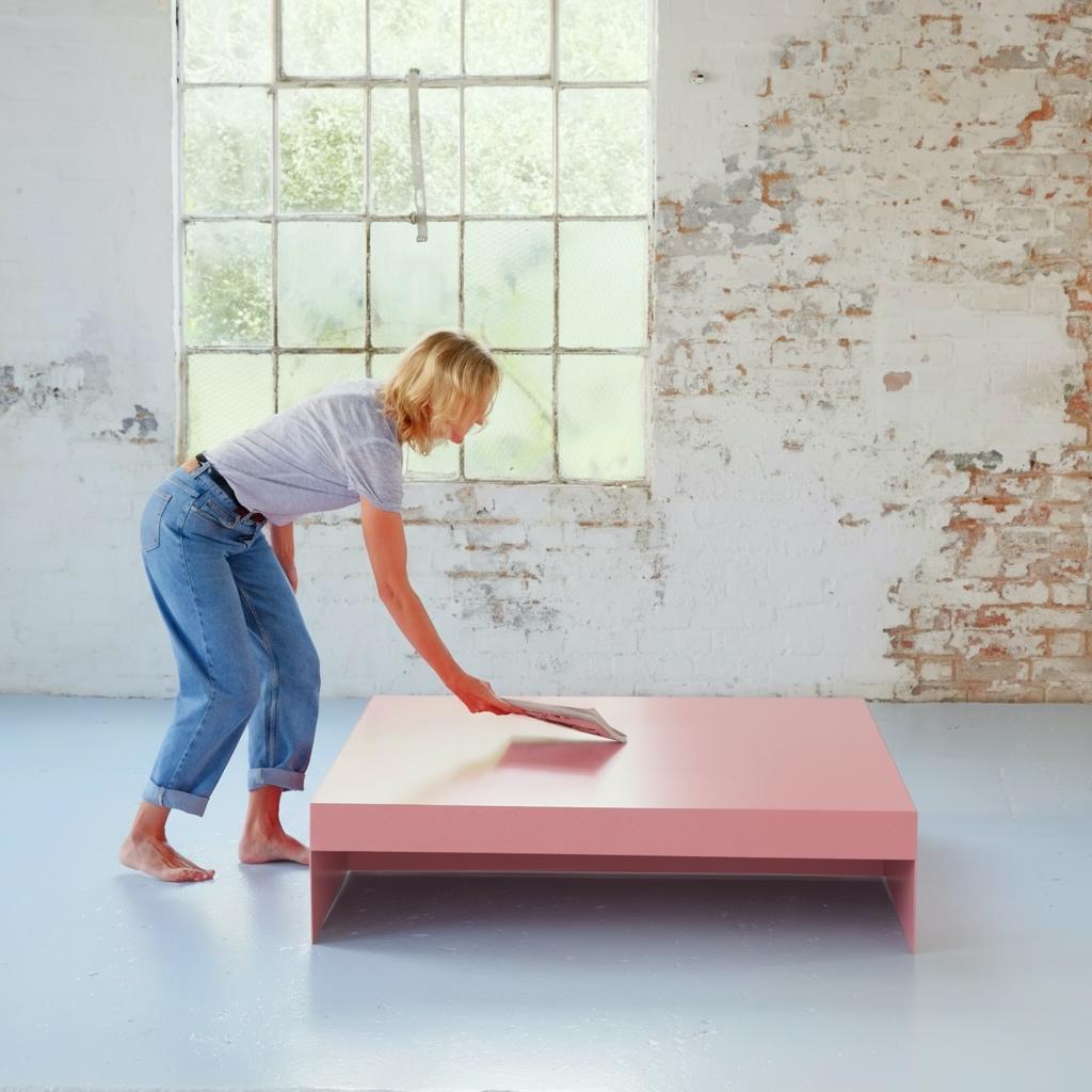 Minimalist Large Low Pink Single Form Coffee / Sofa Table - Customisable For Sale