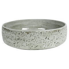 Large Flat Serving Bowl, Hand Carved Exterior In Off-White Glaze, Ceramic