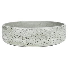 Large Low Serving Bowl, Carved Exterior In Off-White Glaze, Hand Built Ceramic