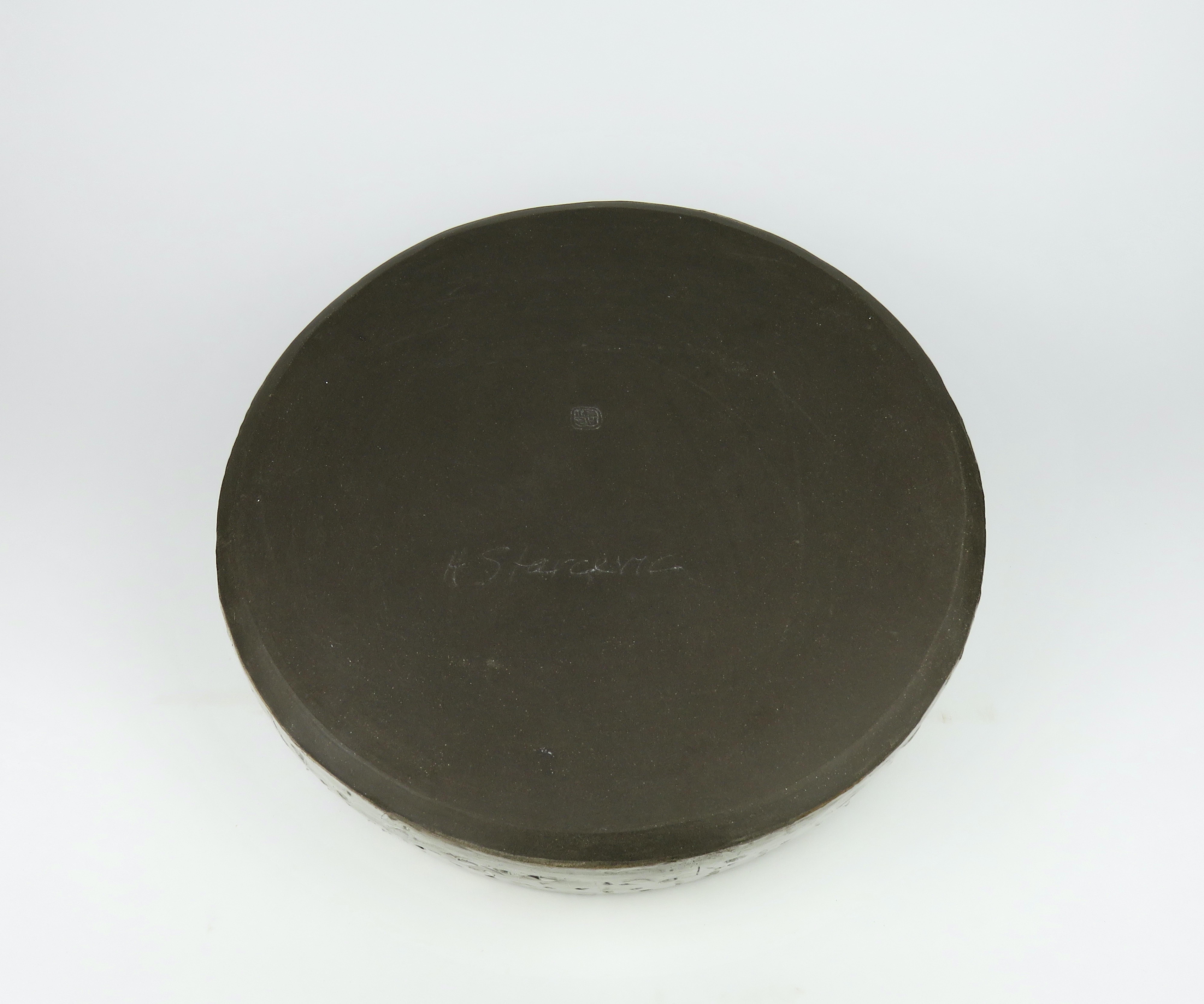Large Low Serving Bowl, Carved Exterior In Off-White Glaze, Hand Built Ceramic 2