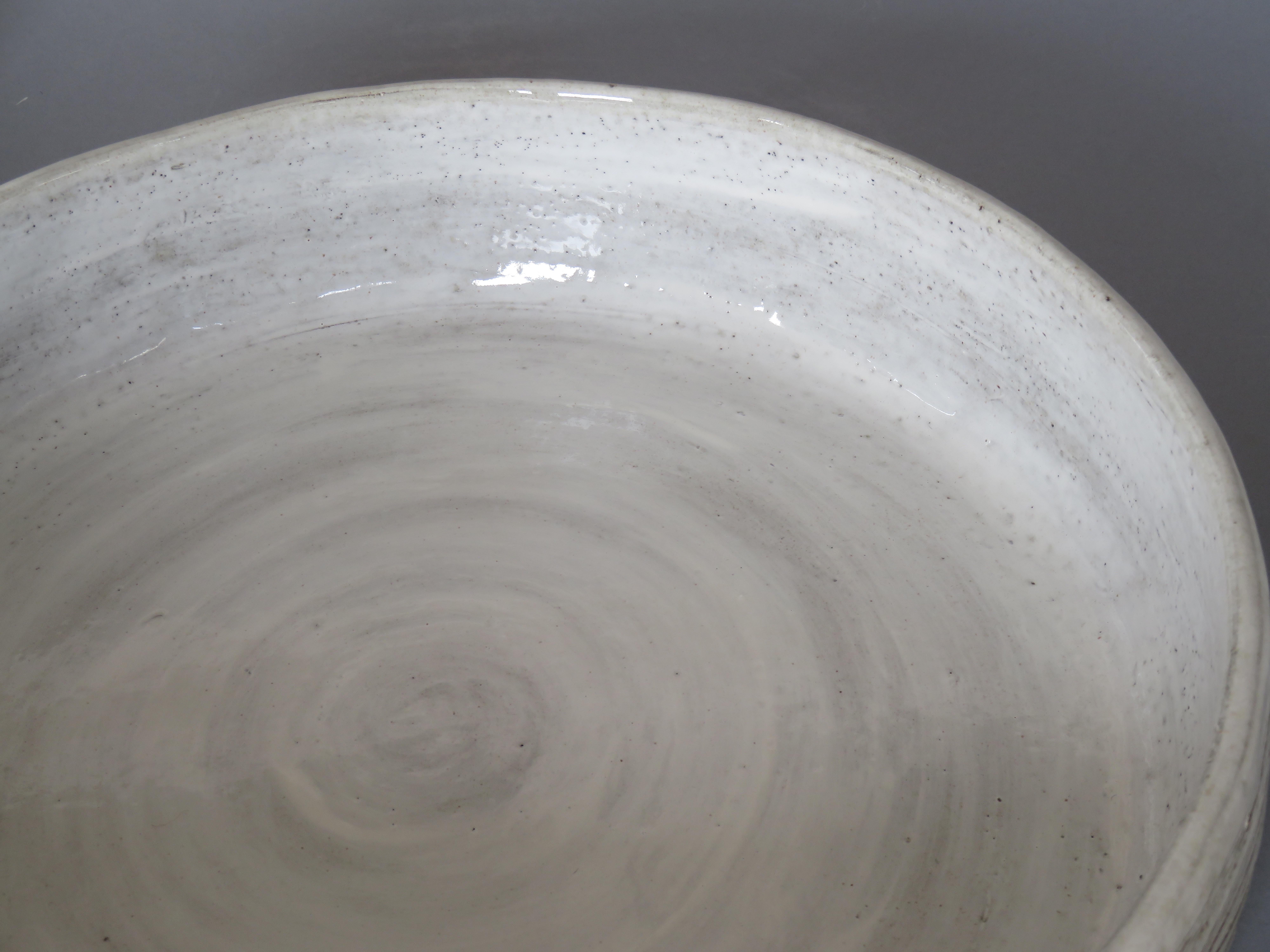 Large Low Serving Bowl, Carved Exterior with White Glaze, Hand Built Ceramic 2