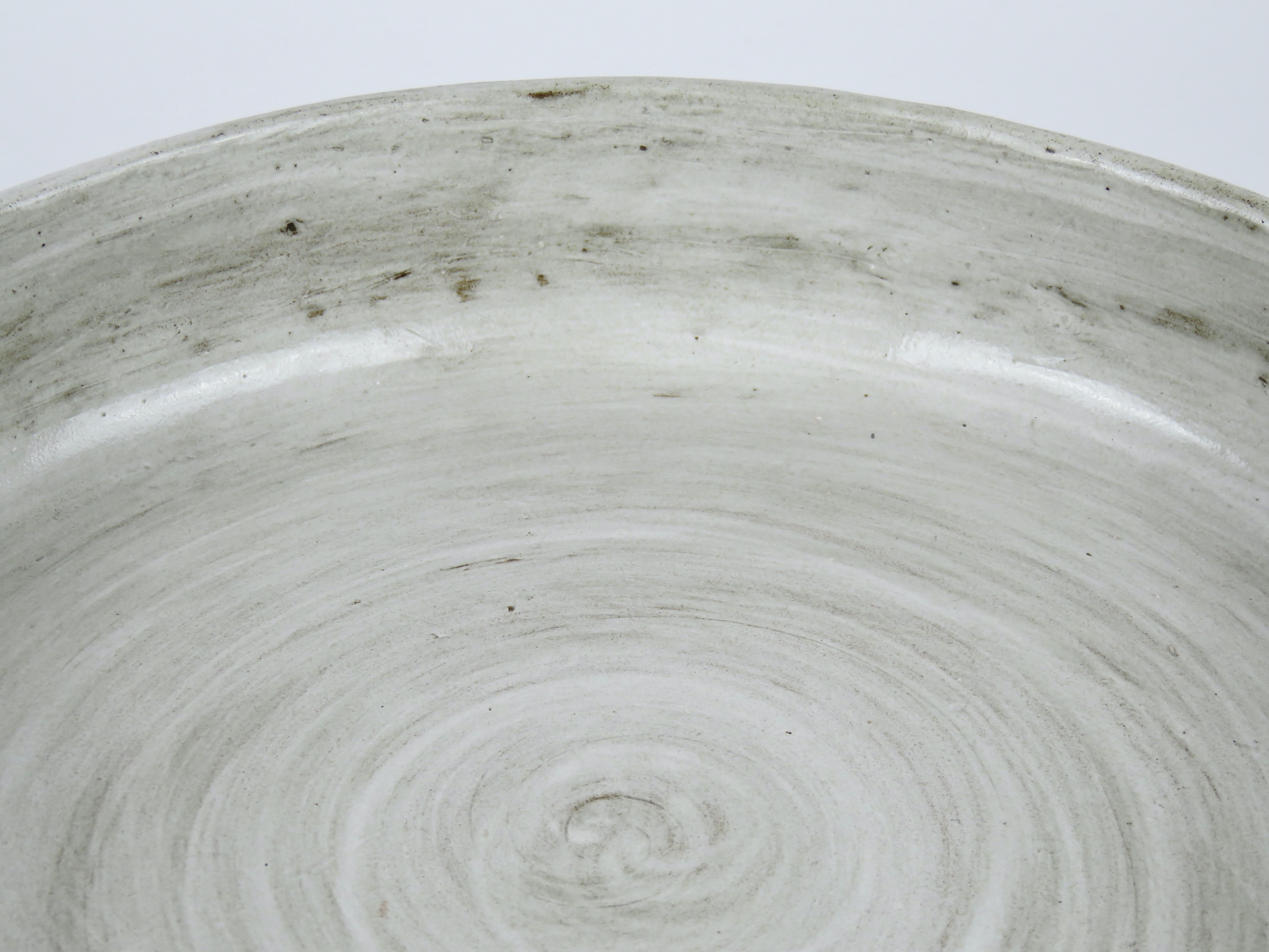 Large Low Serving Bowl, Carved Exterior In Off-White Glaze, Hand Built Ceramic 1