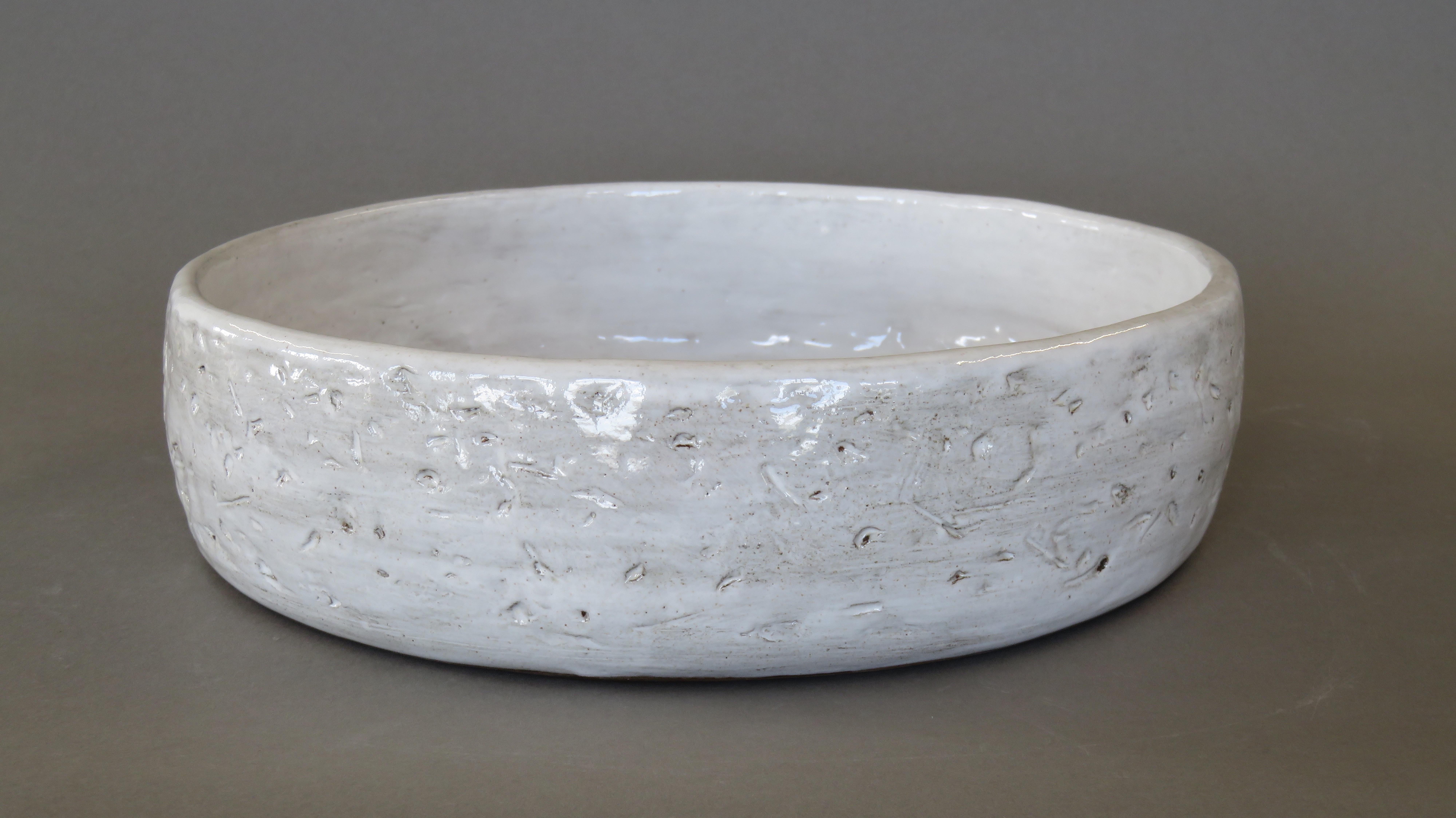 Organic Modern Large Ceramic Serving Bowl, Hand-Marked Exterior With White Glaze, Hand Built