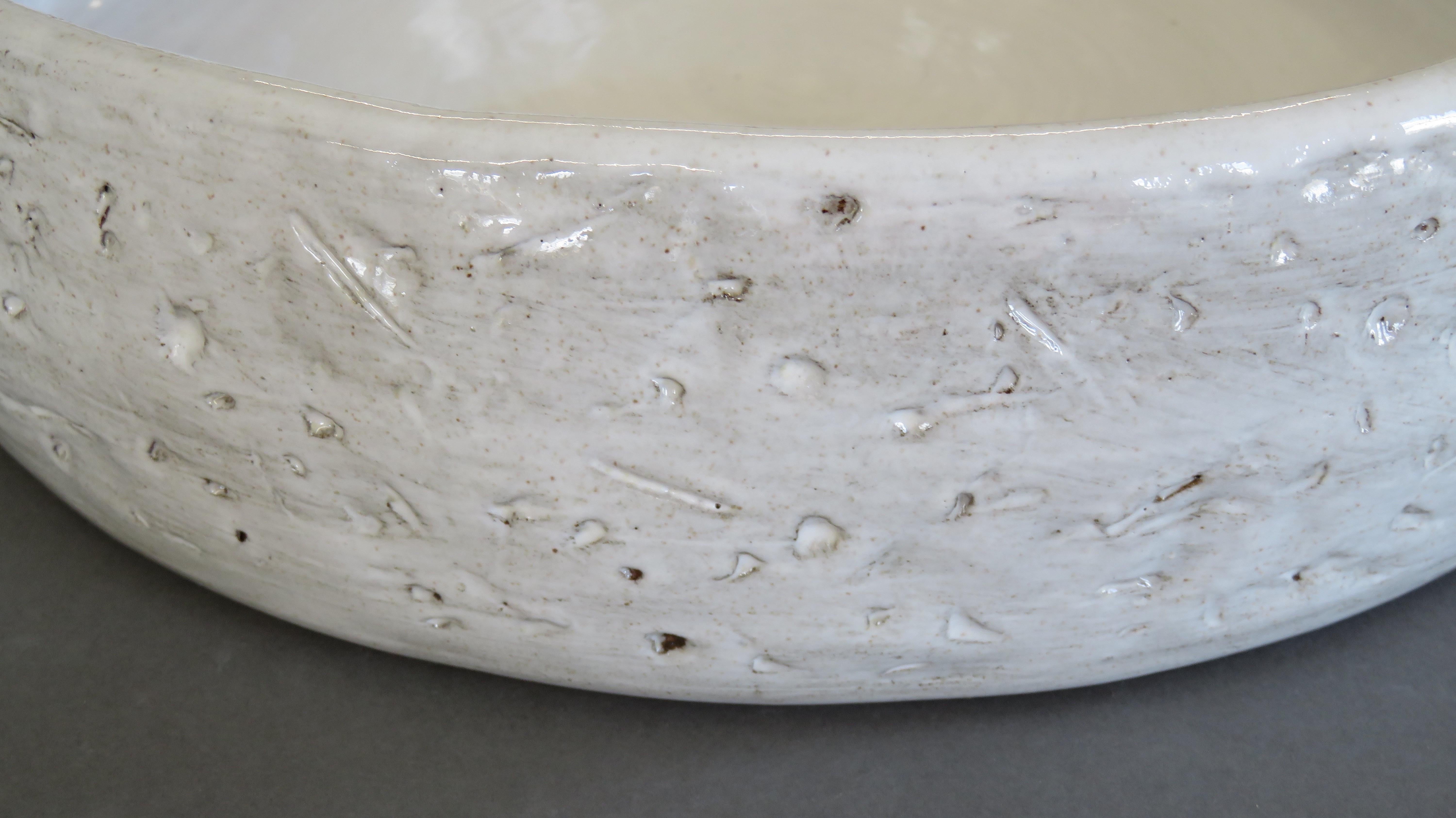 Hand-Carved Large Ceramic Serving Bowl, Hand-Marked Exterior With White Glaze, Hand Built