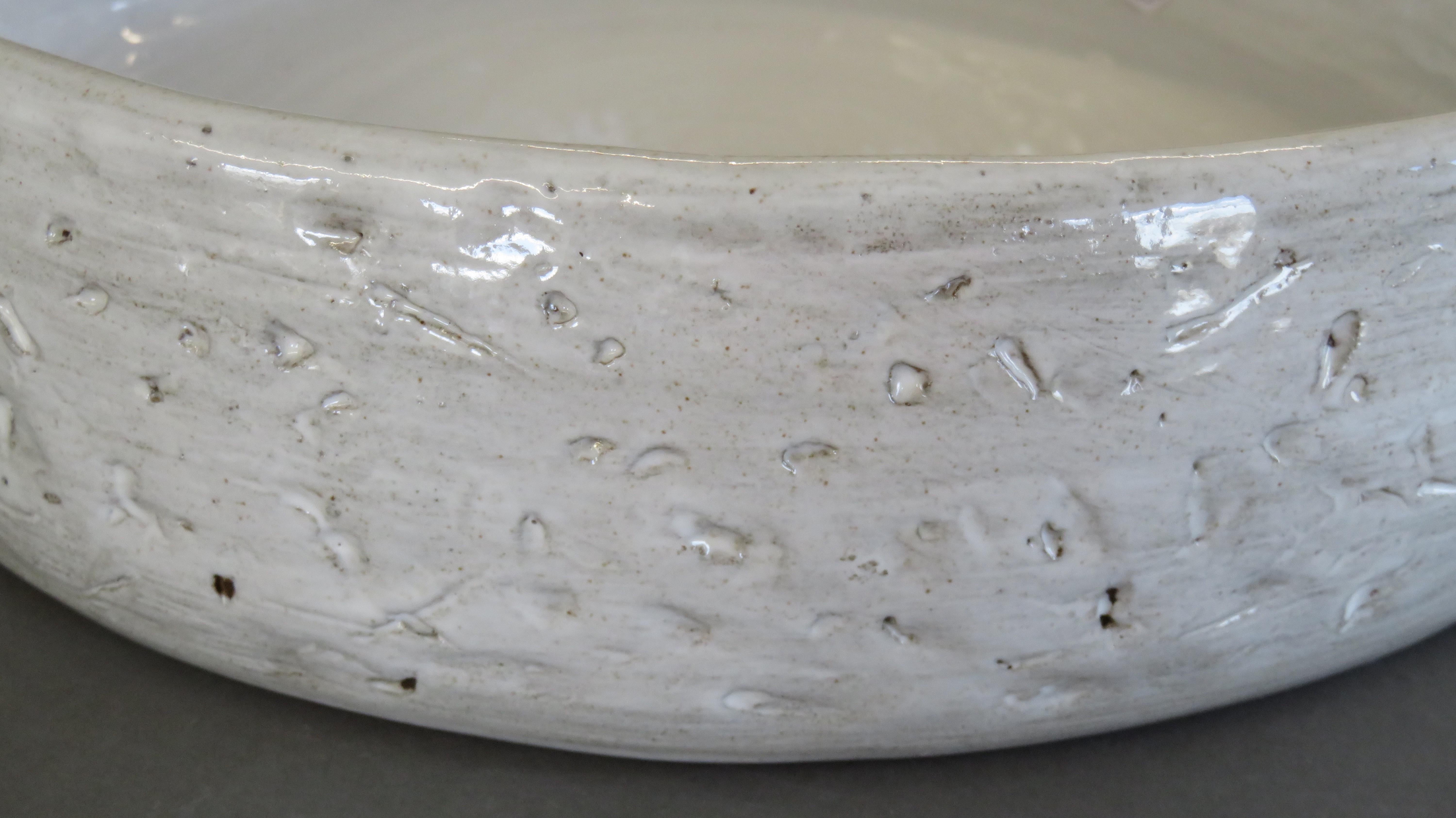 Large Ceramic Serving Bowl, Hand-Marked Exterior With White Glaze, Hand Built In New Condition In New York, NY