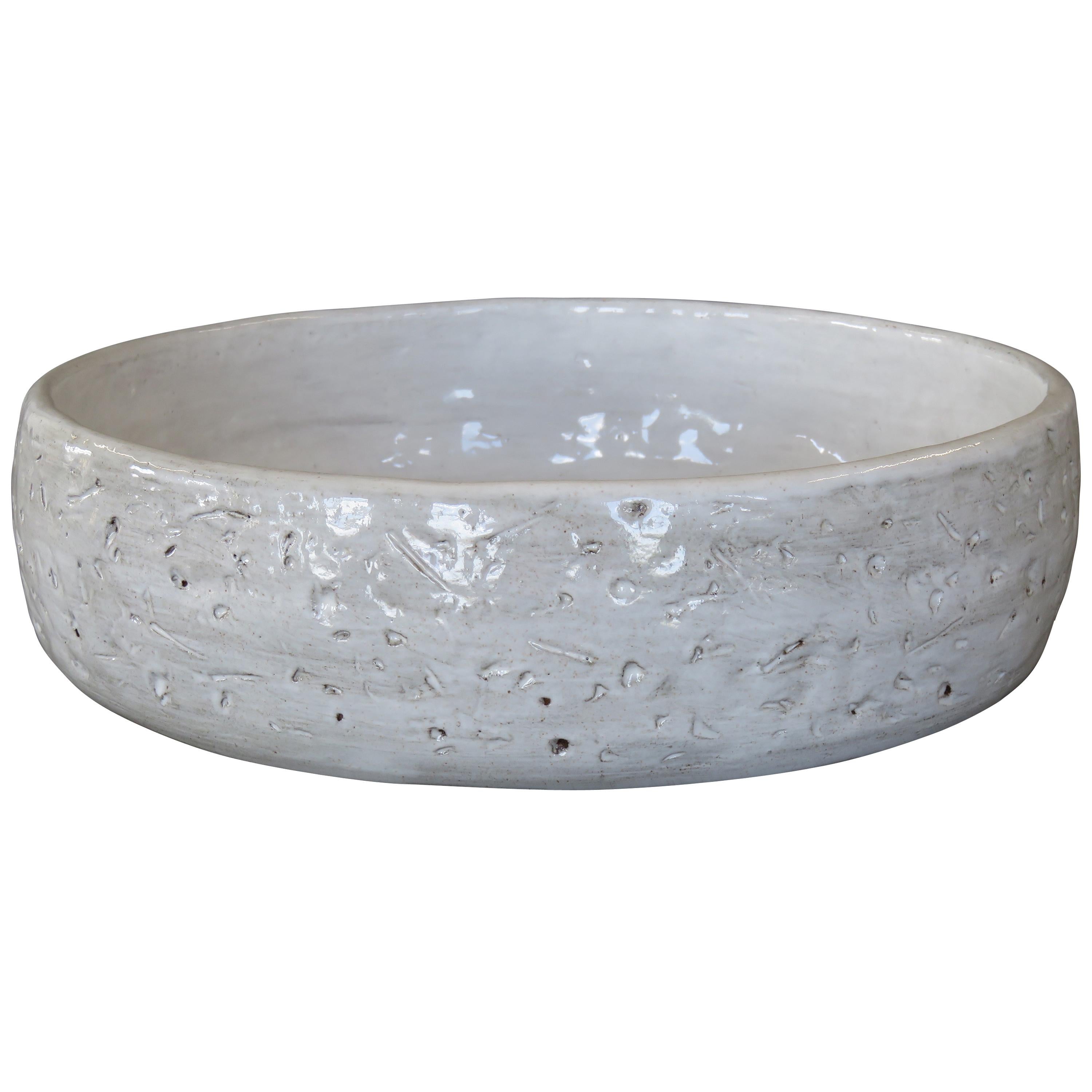 Large Ceramic Serving Bowl, Hand-Marked Exterior With White Glaze, Hand Built