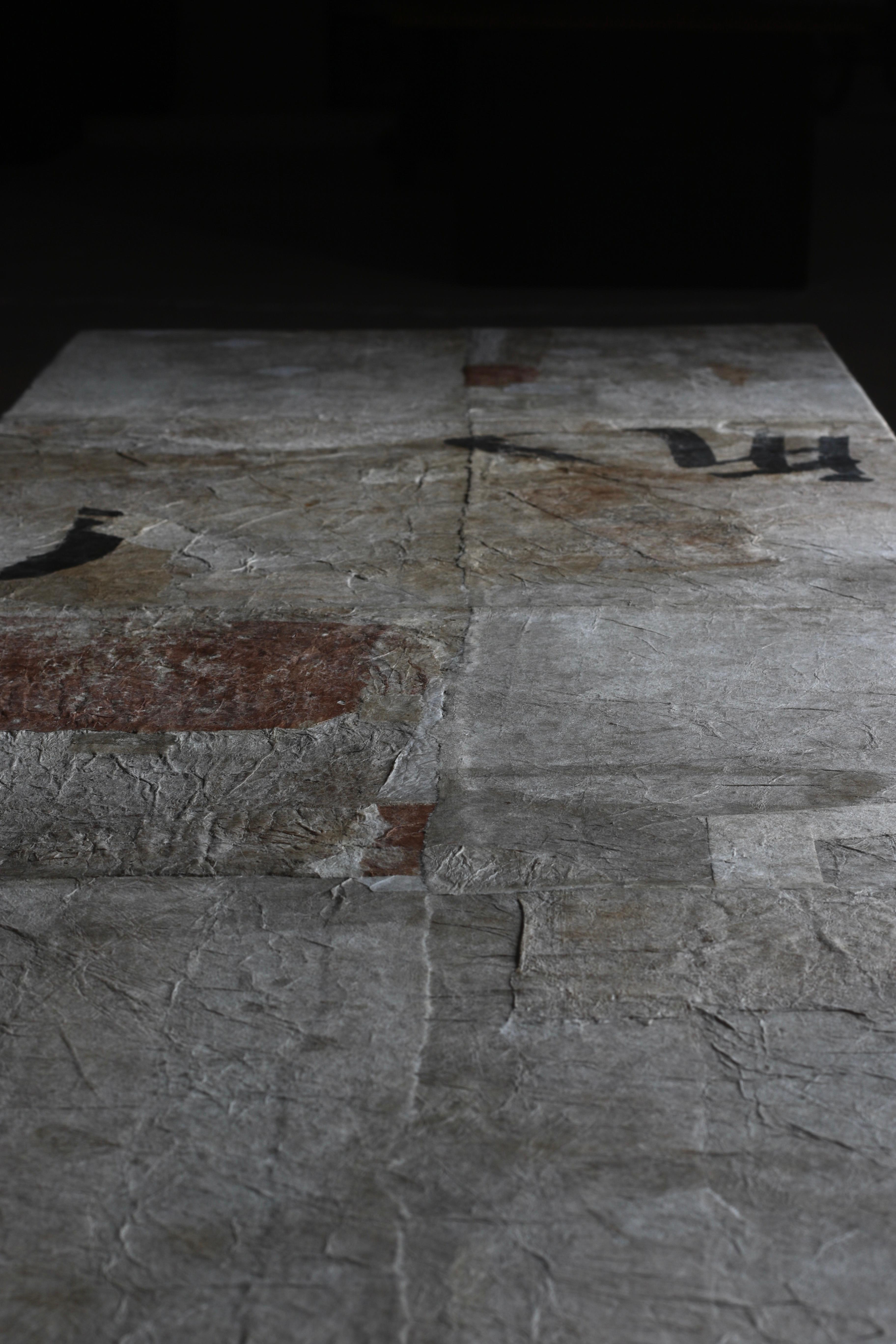 Large Low Table with Japanese Antique Paper Pasted / Coffee Table / Wabi-Sabi 3