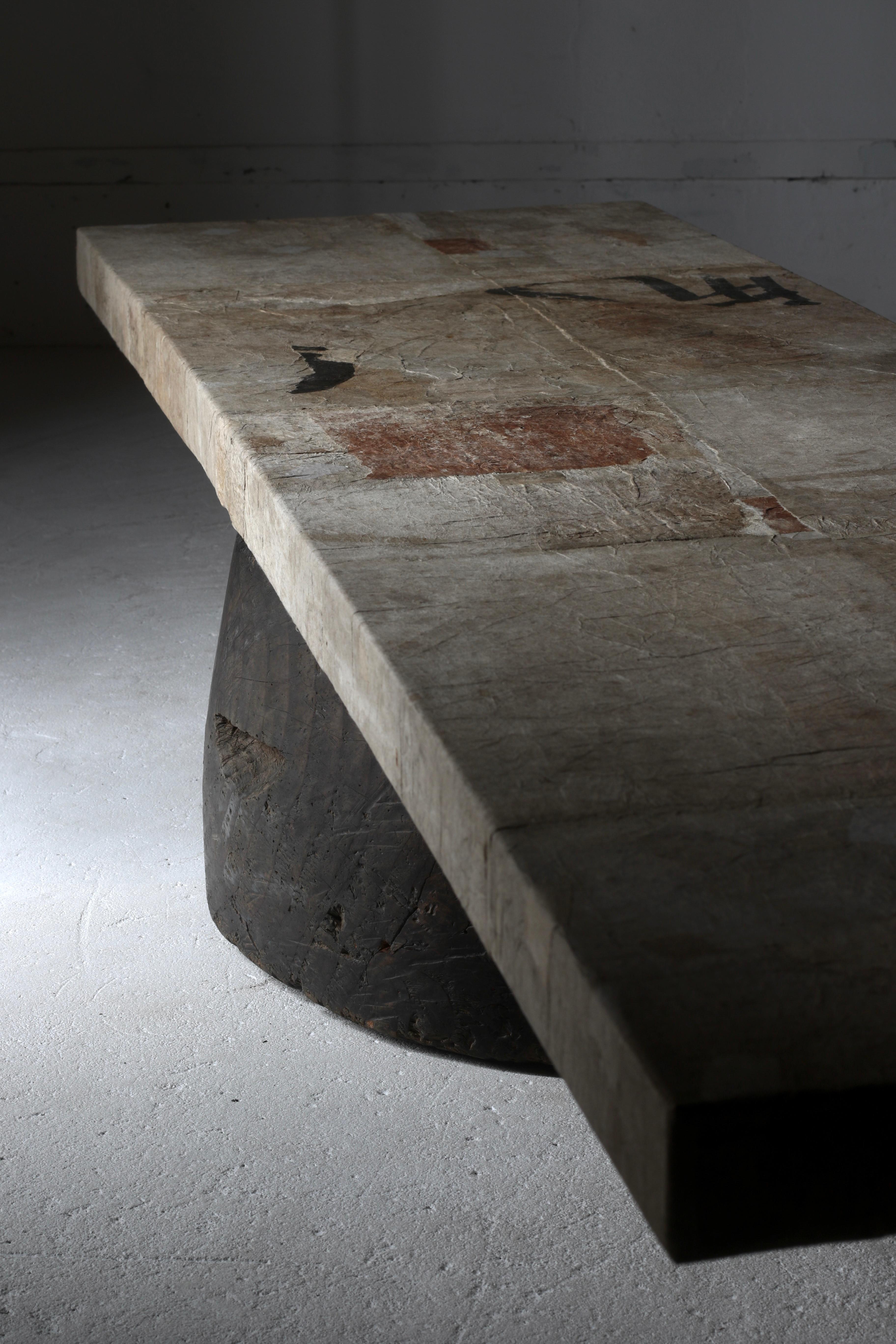 Large Low Table with Japanese Antique Paper Pasted / Coffee Table / Wabi-Sabi 11