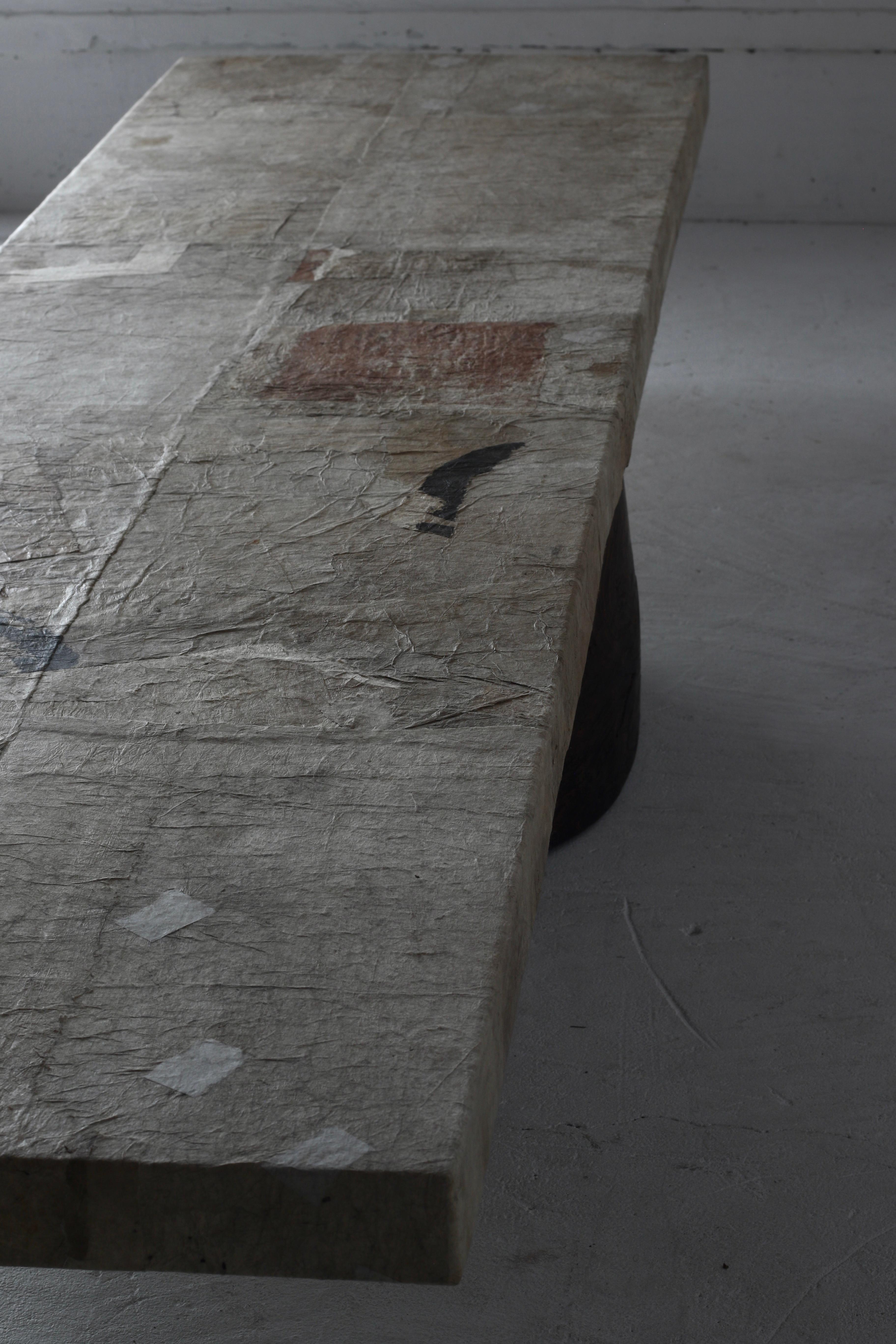 Large Low Table with Japanese Antique Paper Pasted / Coffee Table / Wabi-Sabi 12
